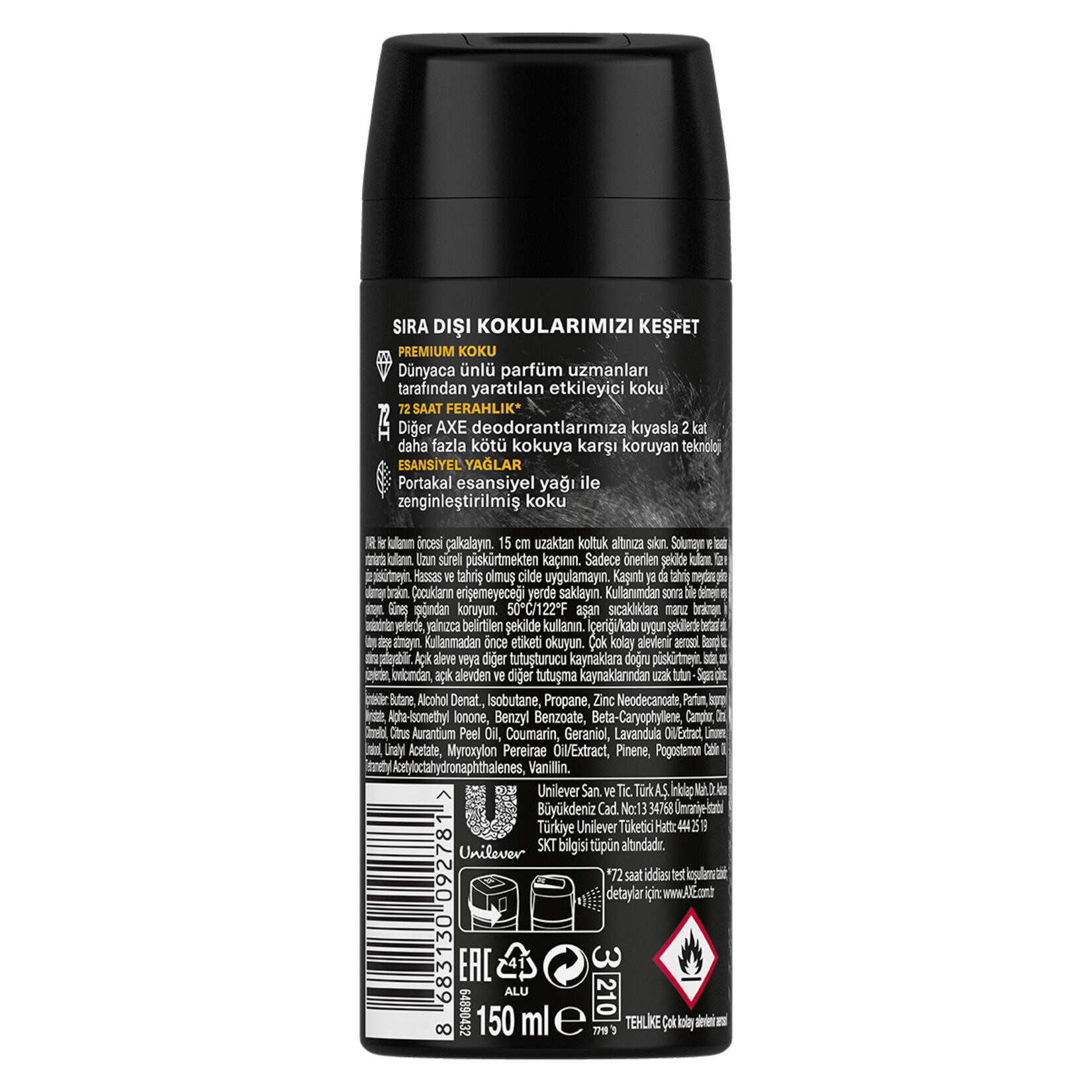 Axe Black Vanilla Erkek Sprey Deodorant 150 Ml - Görsel 2