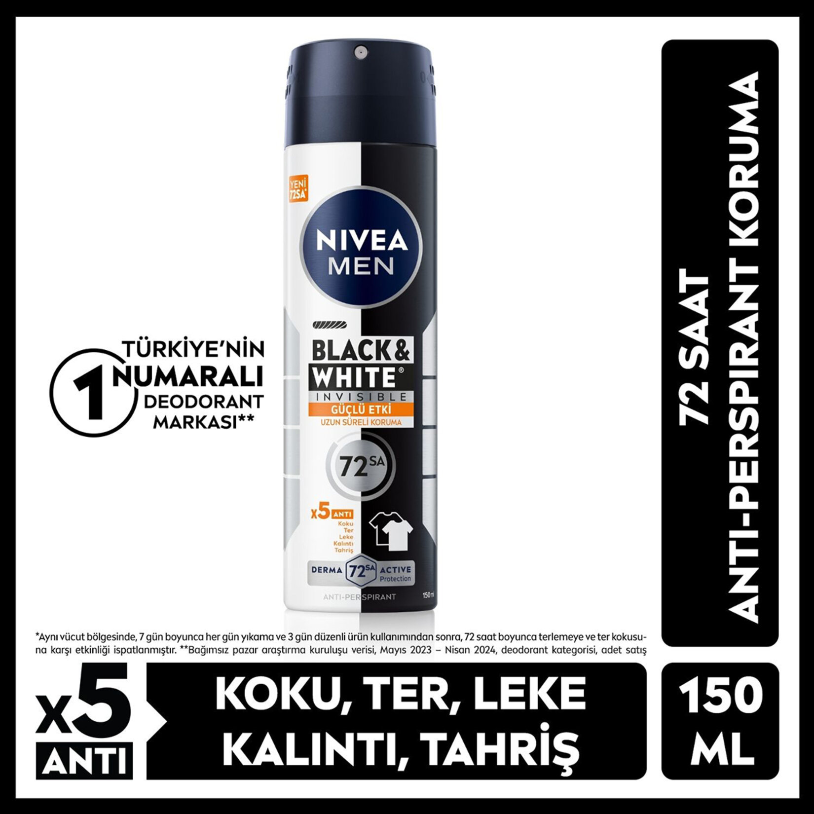 NIVEA Men Erkek Sprey Deodorant Black&White Invisible Güçlü Etki 150 ml - Görsel 3