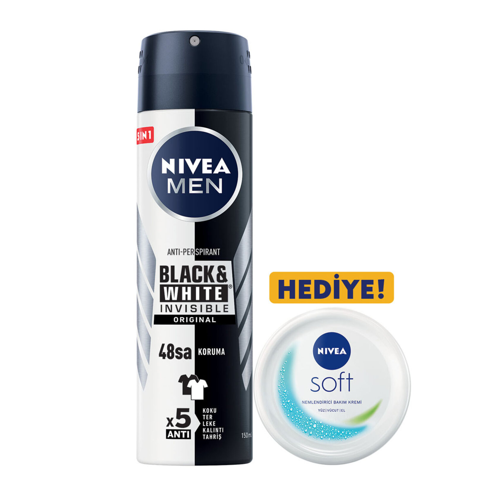 Nivea Men Black & White Deodorant 150ml + Nemlendirici Bakım Kremi 50 Ml