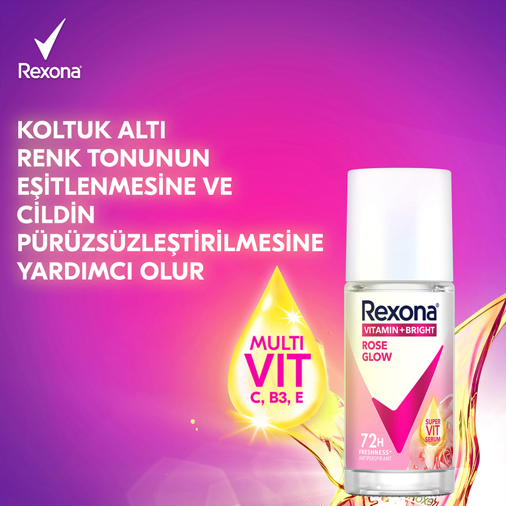 Rexona Vitamin + Bright Rose Glow Kadın Roll On 45Ml - Görsel 3