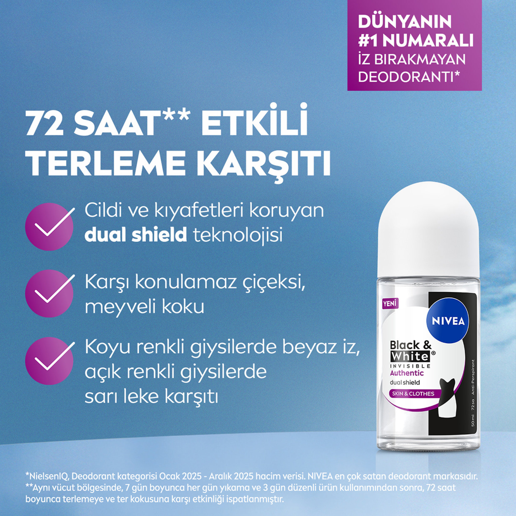 Nivea Kadın Roll-On Deodorant Black&White Invisible 50 Ml - Görsel 2
