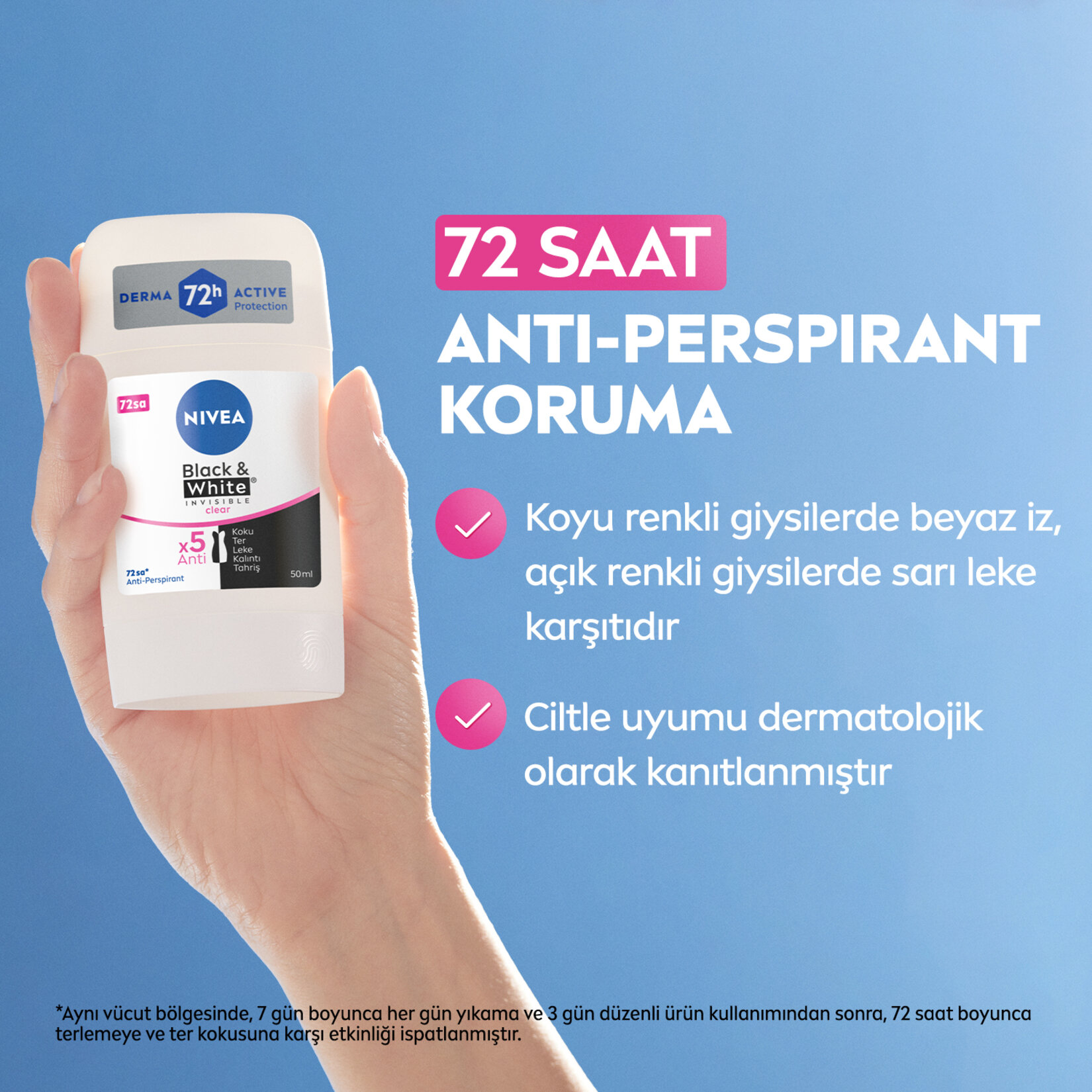 NIVEA Kadın Stick Deodorant Black&White Clear 72 Saat Anti-perspirant Koruma 50ml - Görsel 3