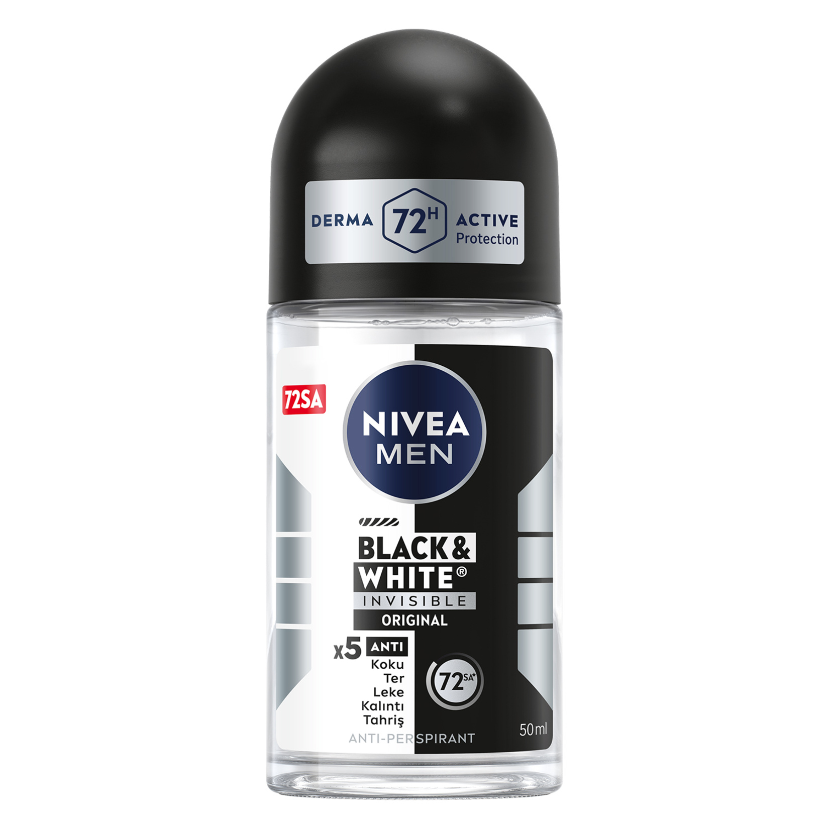 NIVEA MEN Erkek Roll-on Deodorant Black&White Invisible Original 72 Saat Anti-perspirant Koruma 50ml - Görsel 1