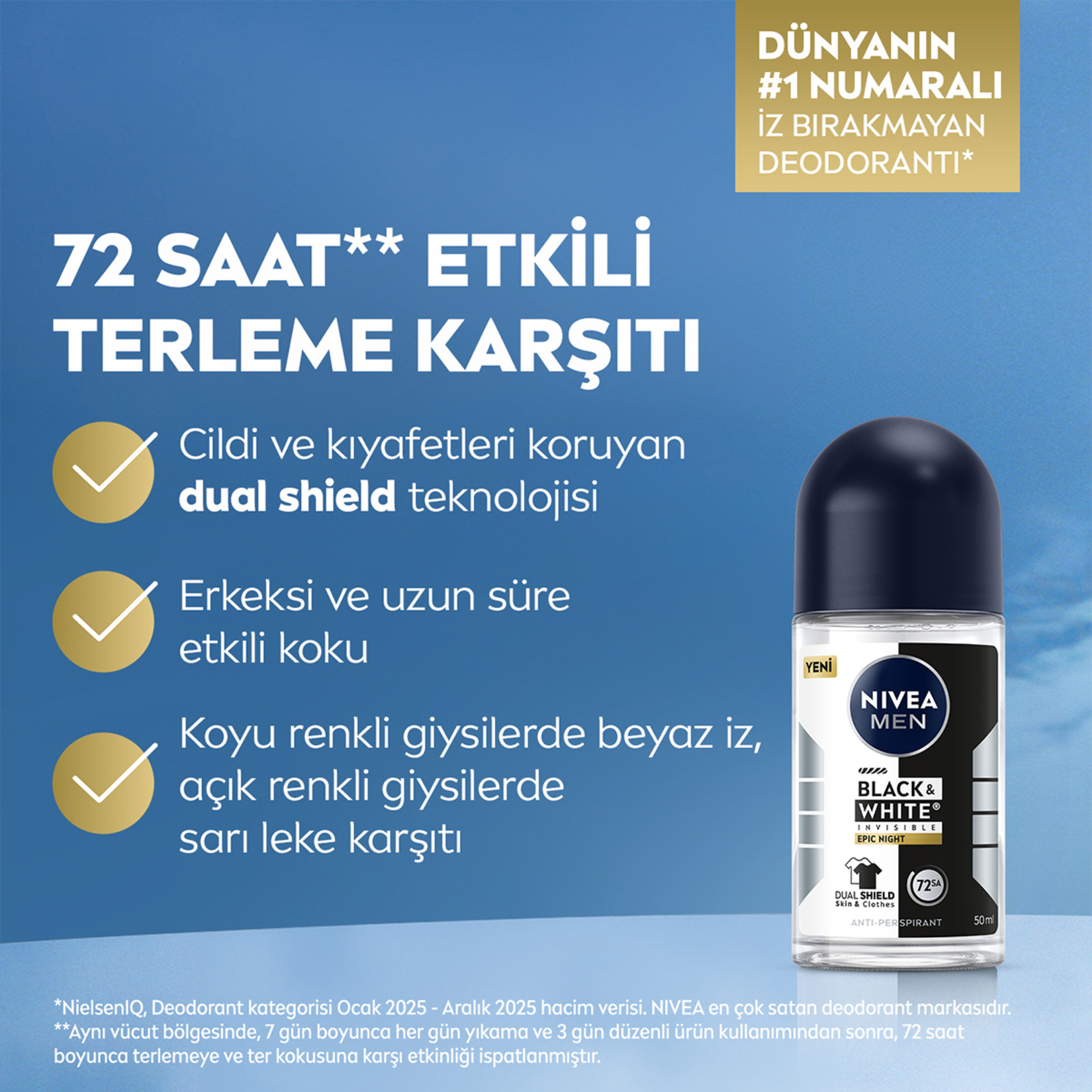 Nivea Men Erkek Roll-On Deodorant Black & White Invisible 50 Ml - Görsel 2