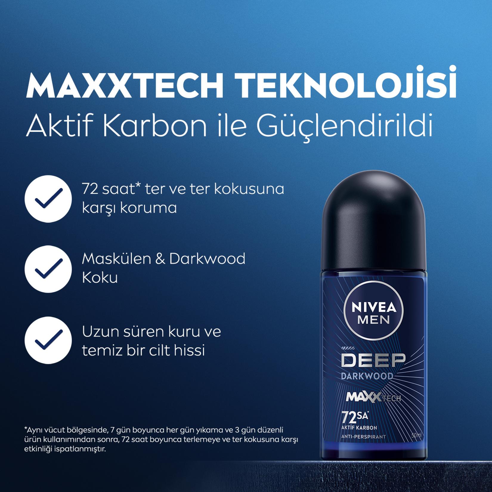 NIVEA Men Erkek Roll-On Deodorant Deep Dimension 50 ml - Görsel 2