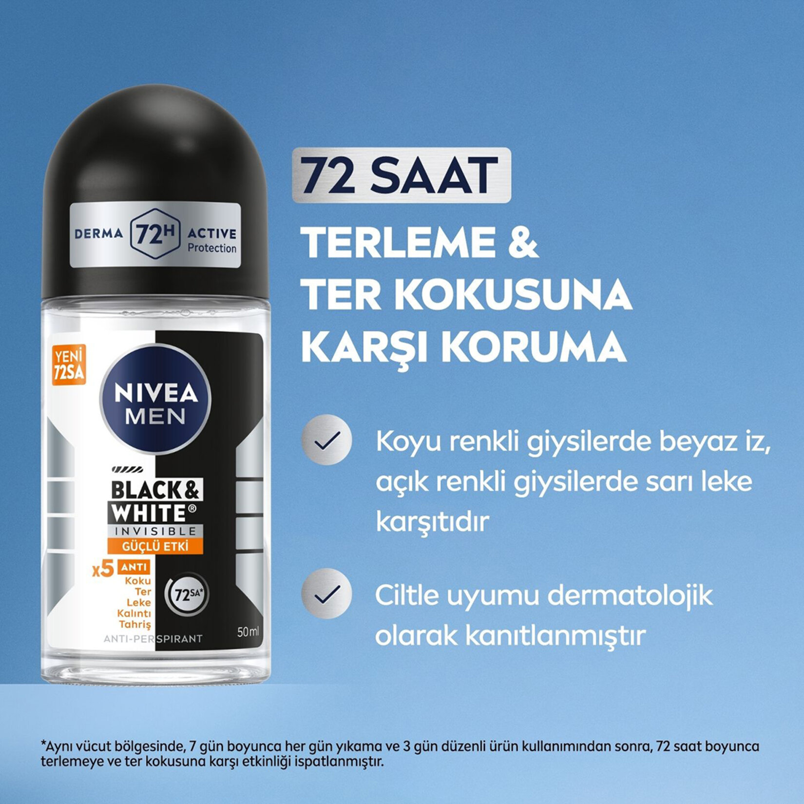 NIVEA Men Erkek Roll On Deodorant Black&White Invisible Güçlü Etki 50 ml - Görsel 4