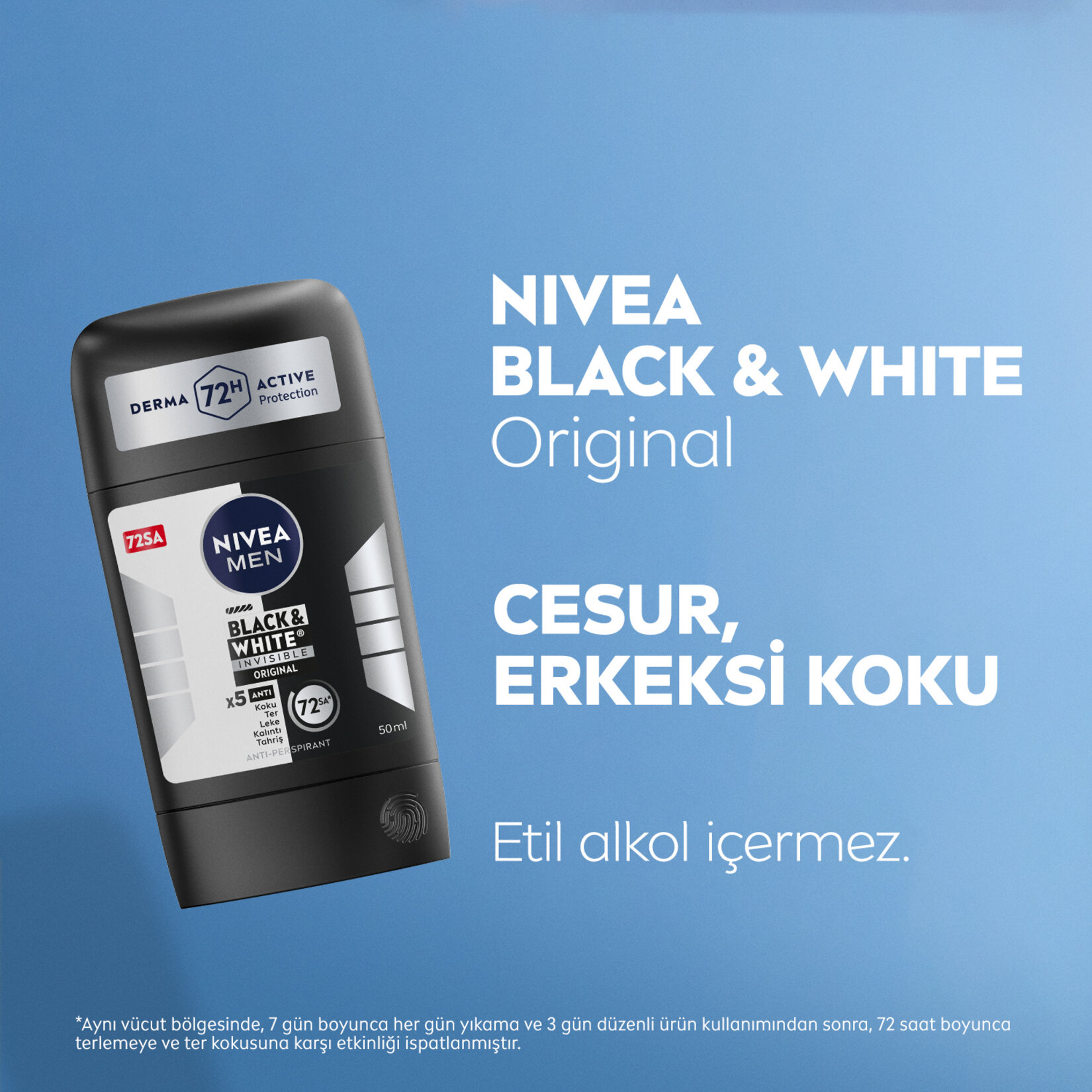 NIVEA MEN Erkek Stick Deodorant Black&White 72 Saat Anti-perspirant Insible Original 50 ml - Görsel 5