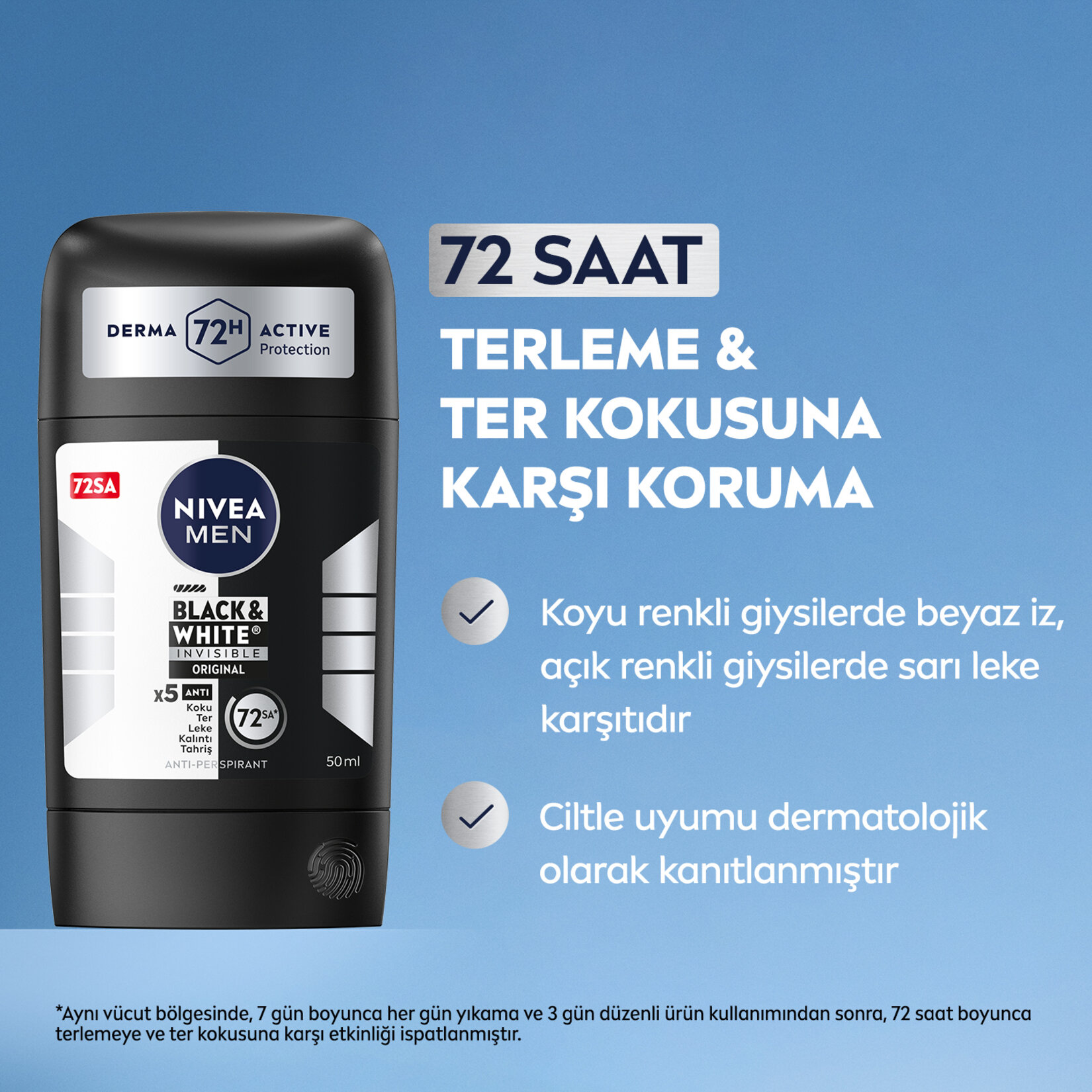 NIVEA MEN Erkek Stick Deodorant Black&White 72 Saat Anti-perspirant Insible Original 50 ml - Görsel 2