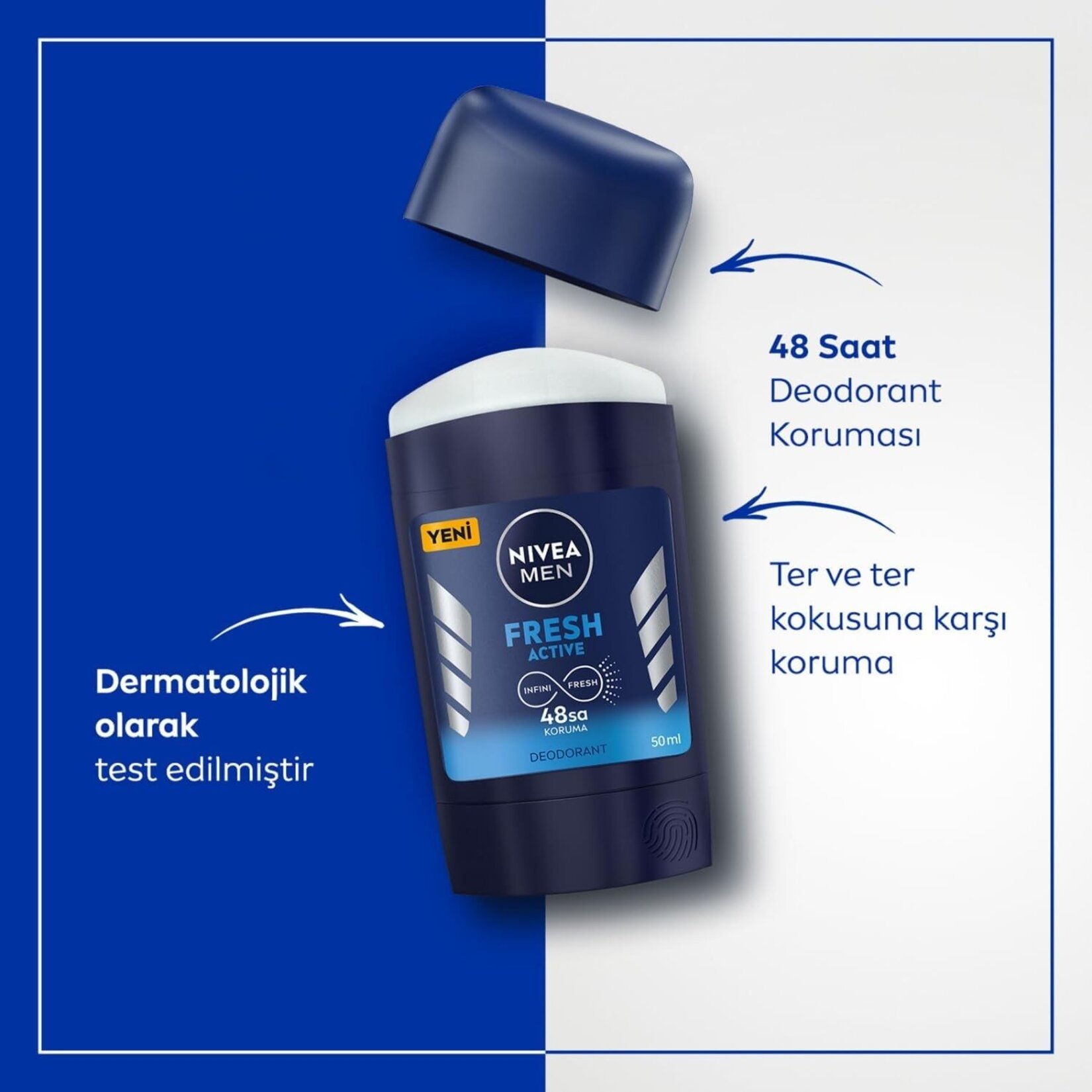 NIVEA MEN Erkek Stick Deodorant Fresh Active 50 Ml - Görsel 3