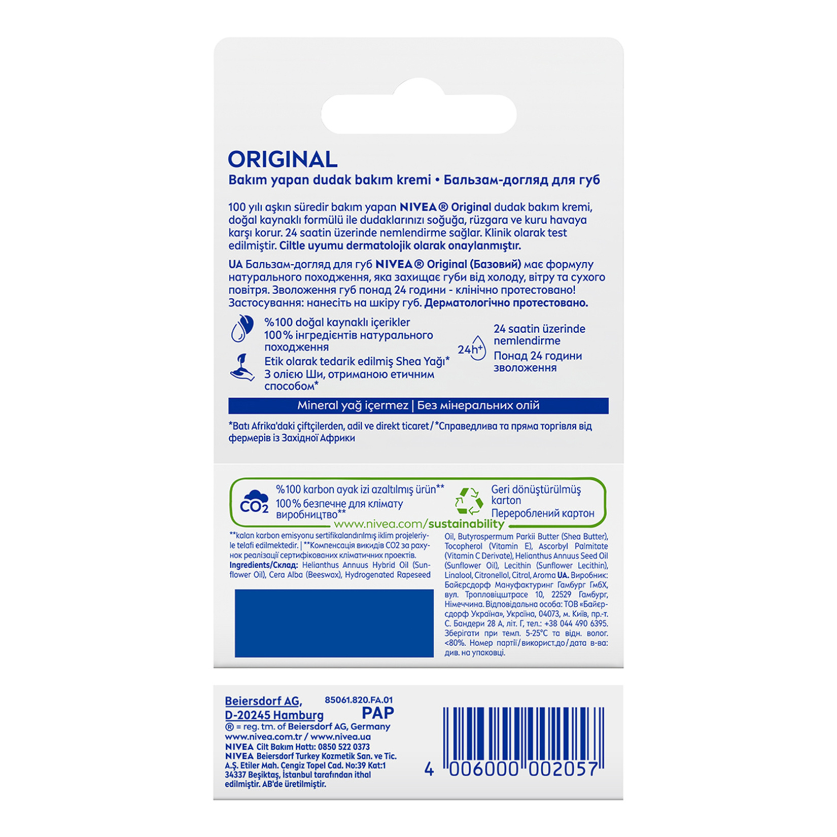 NIVEA Original Care Renksiz Nemlendirici Dudak Bakım Kremi 4,8 G - Görsel 2