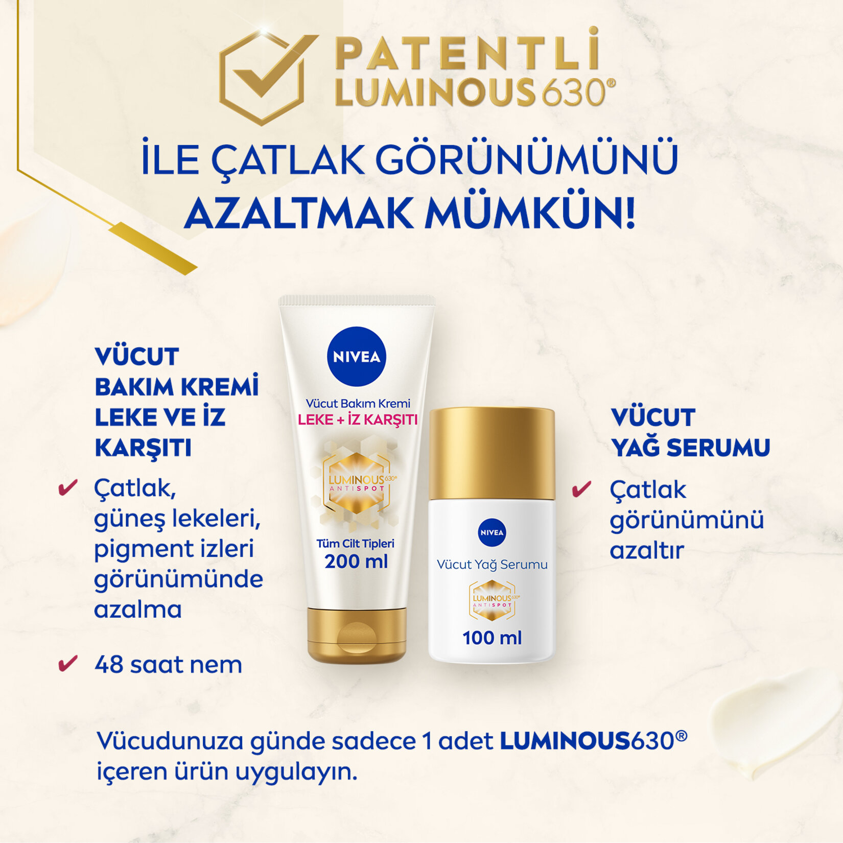 NIVEA Luminous630 Leke ve İz Karşıtı Vücut Bakım Kremi 200ml - Görsel 5
