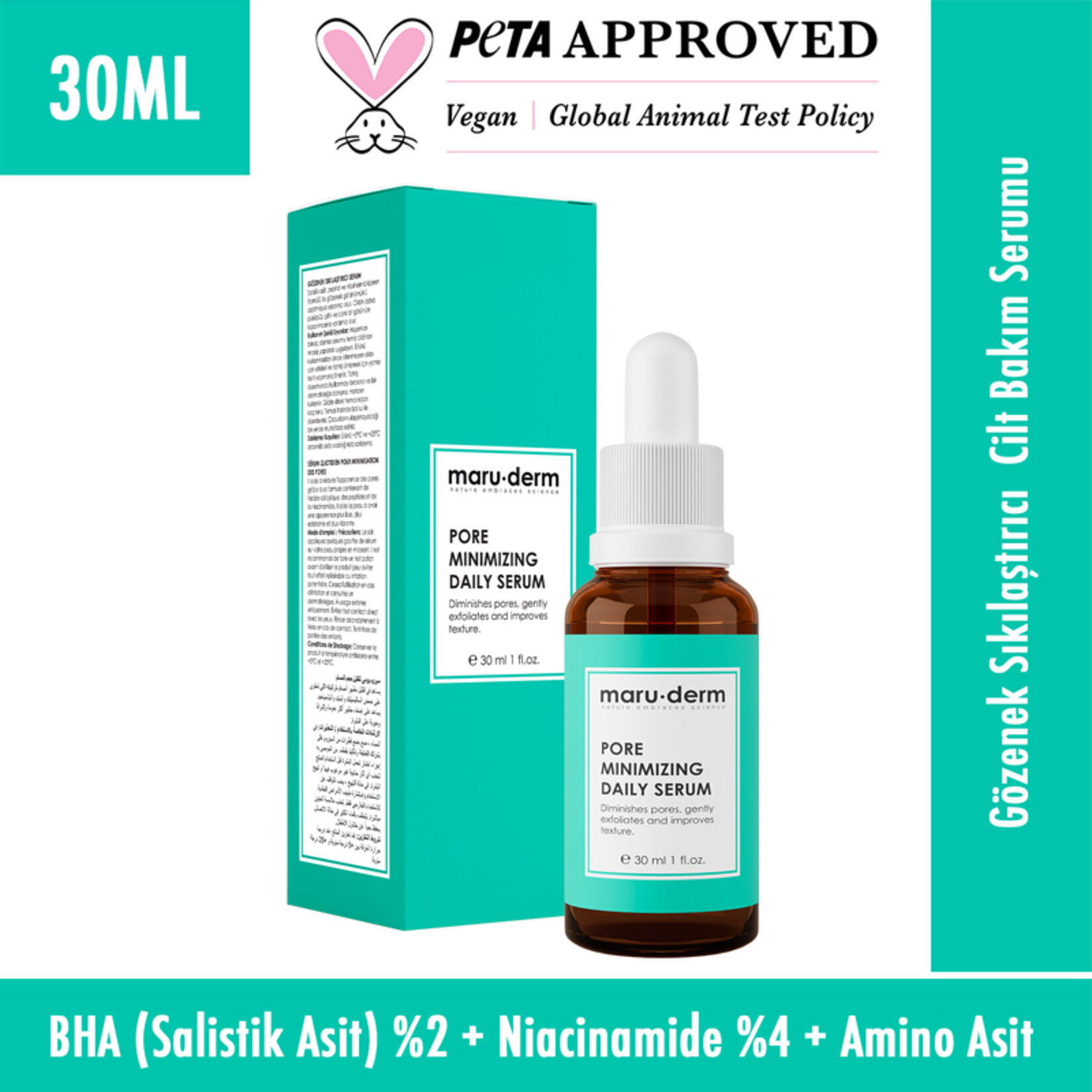 Maruderm Gözenek Sıkılaştırıcı BHA ve Peptid Cilt Bakım Serumu 30 ML - Görsel 2