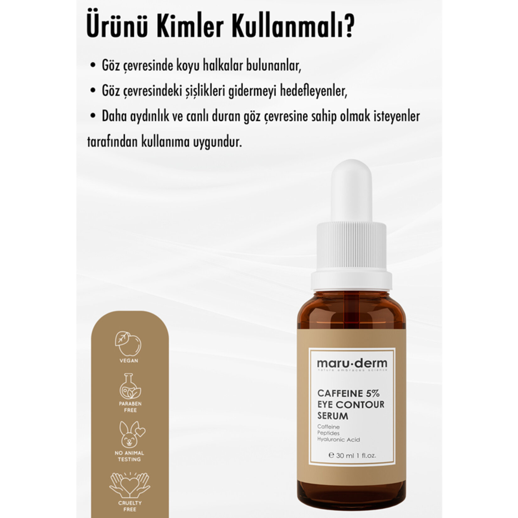Maruderm Caffeine %5 + Peptides + Hyalüronik Asit Göz Çevresi Serumu 30 ML - Görsel 3
