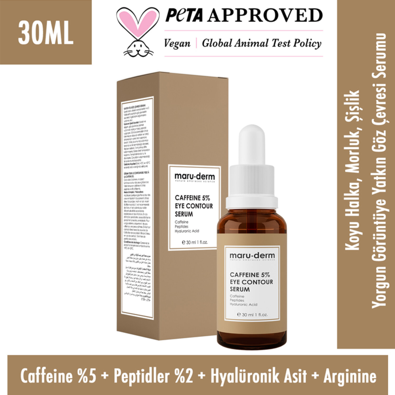 Maruderm Caffeine %5 + Peptides + Hyalüronik Asit Göz Çevresi Serumu 30 ML - Görsel 2