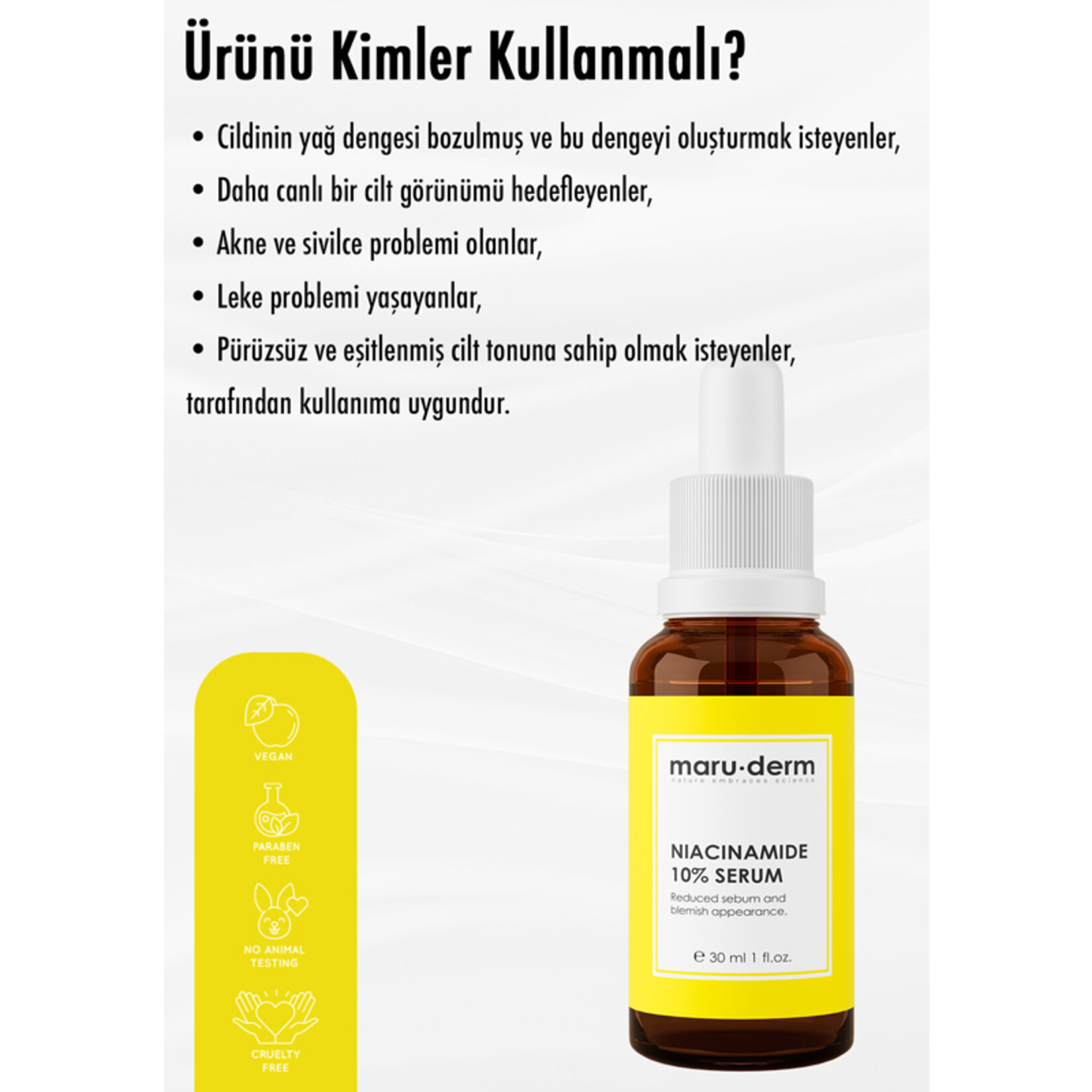 Maruderm Niacinamide %10 + Hyalüronik Asit + Panthenol Cilt Bakım Serumu 30 ML - Görsel 3