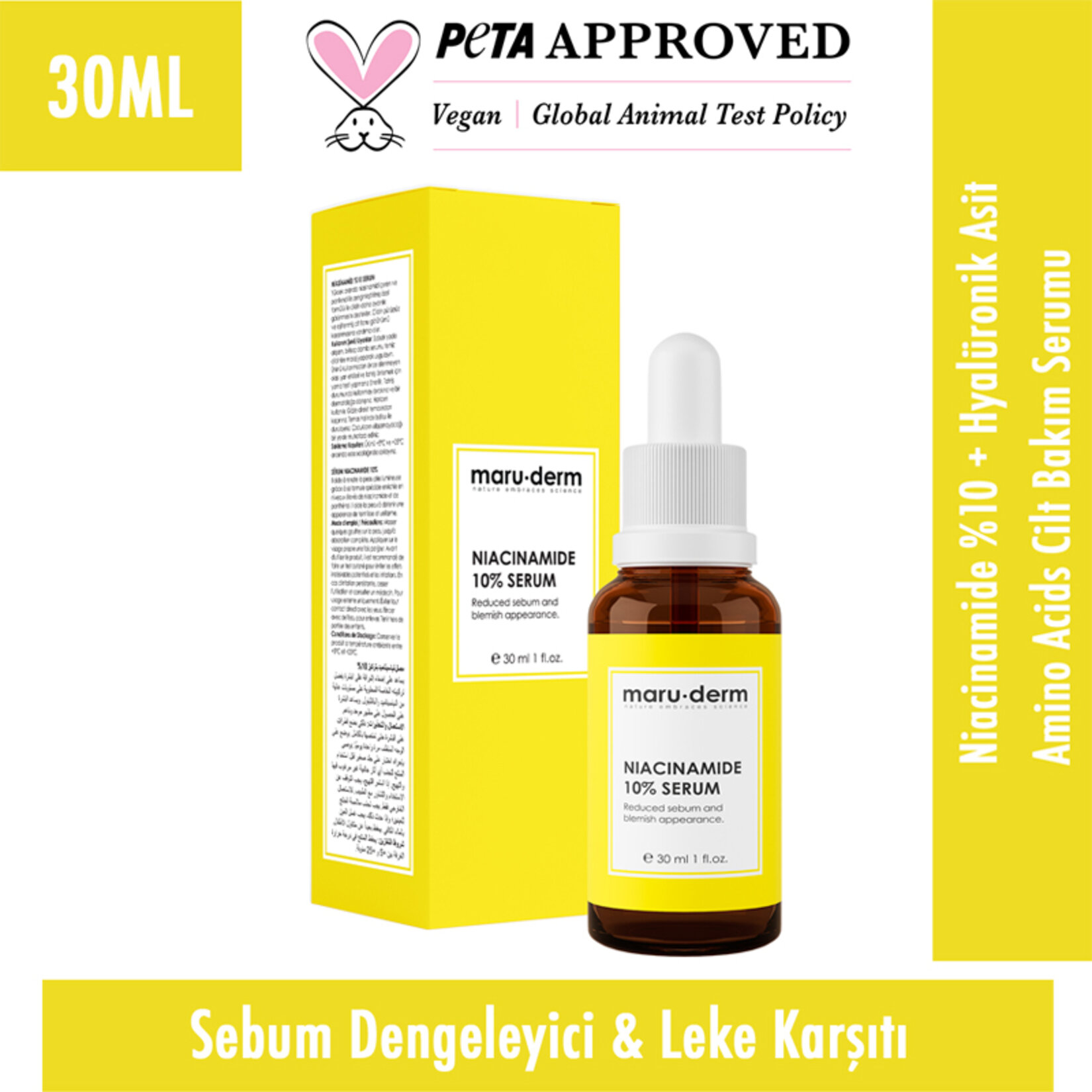 Maruderm Niacinamide %10 + Hyalüronik Asit + Panthenol Cilt Bakım Serumu 30 ML - Görsel 2