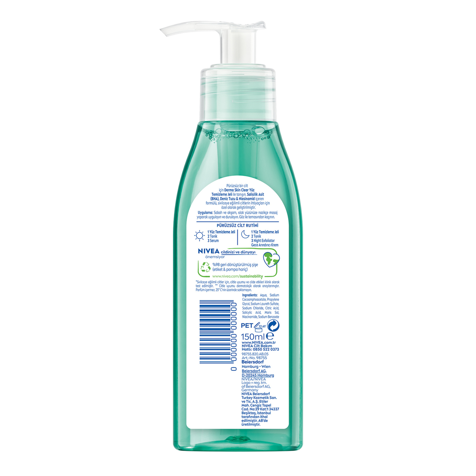 NIVEA Derma Skin Clear Sivilce Karşıtı Yüz Temizleme Jeli 150ml - Görsel 2