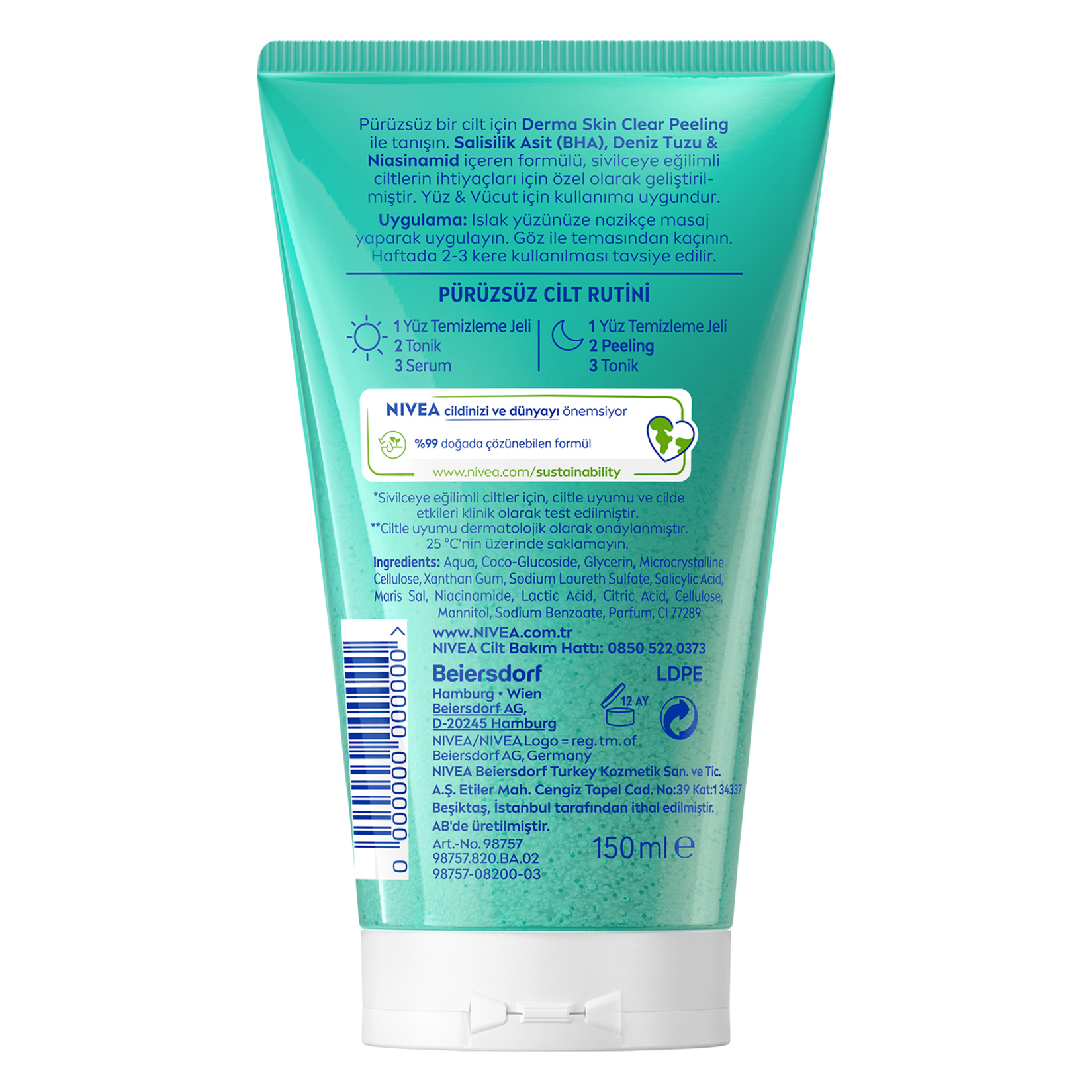 NIVEA Derma Skin Clear Sivilce Karşıtı Yüz Temizleyici Peeling 150ml - Görsel 2