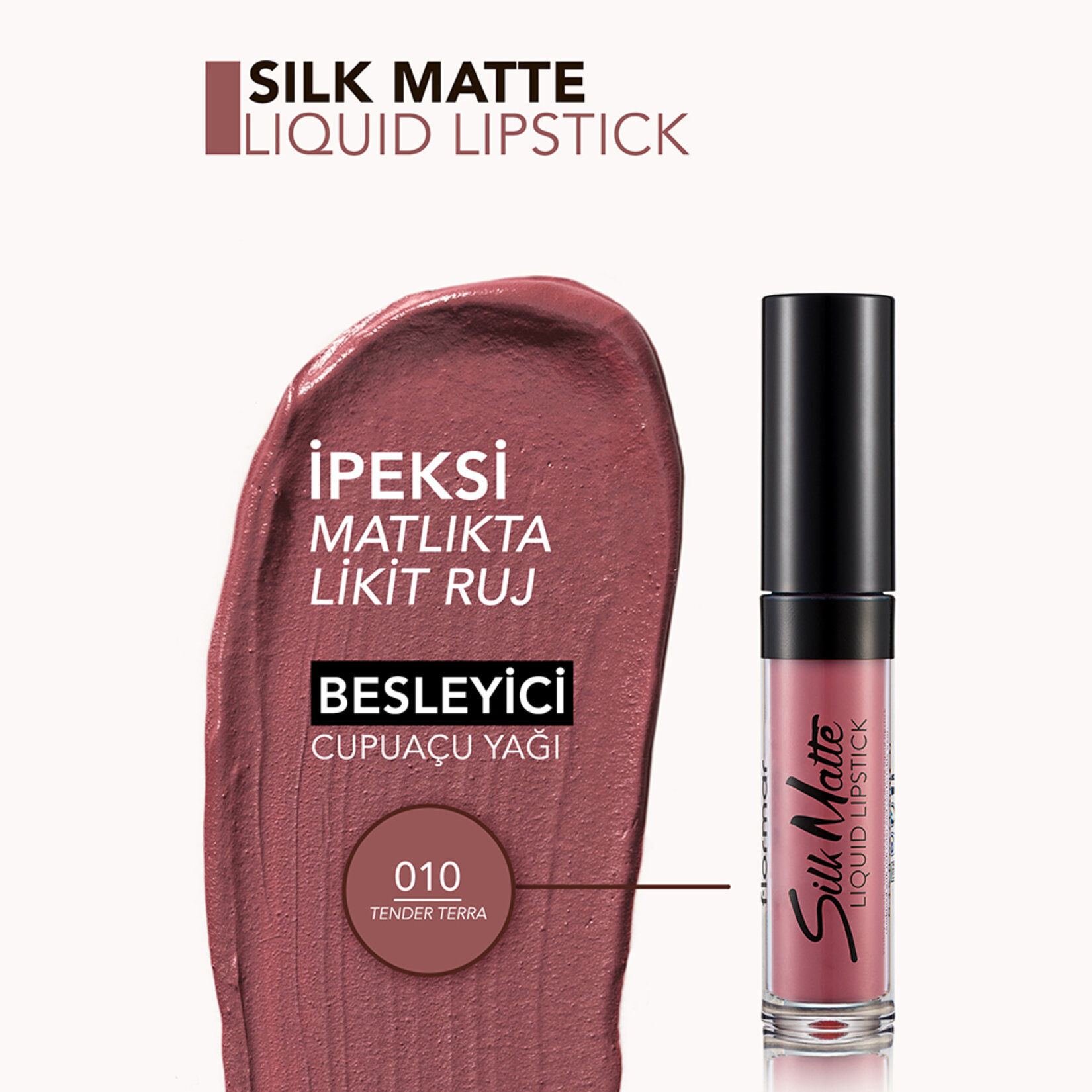 Flormar Silk Matte Uzun Süre Kalıcı İpeksi Dokulu Likit Mat Ruj - 010 Tender Terra - Görsel 4