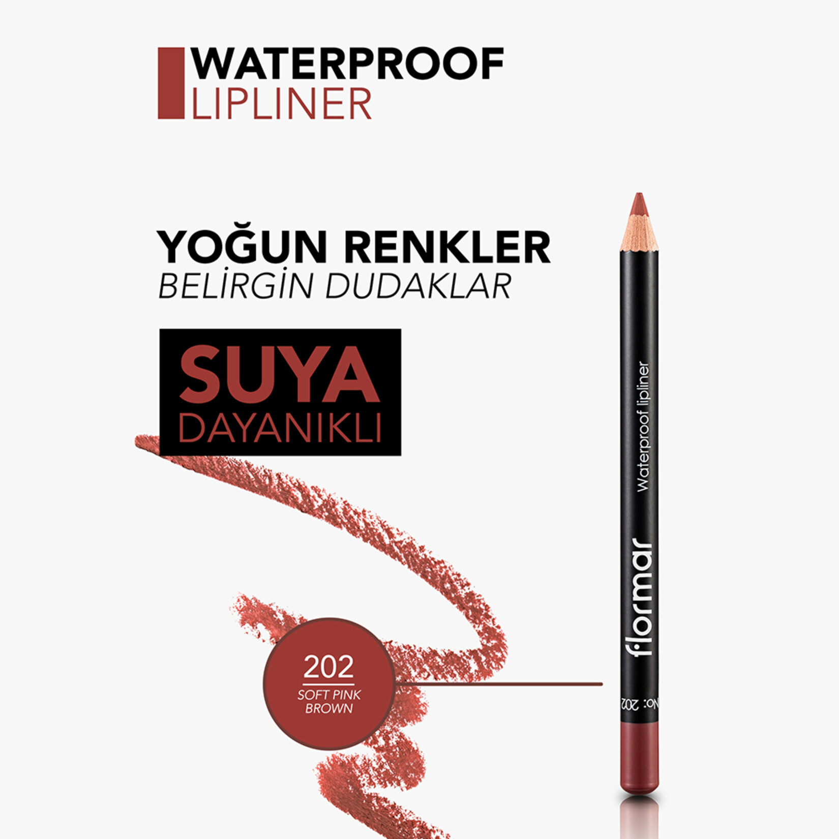 Flormar Sudan Etkilenmeyen Yoğun Pigmentli Mat Dudak Kalemi - 202 Soft Pink Brown - Görsel 5