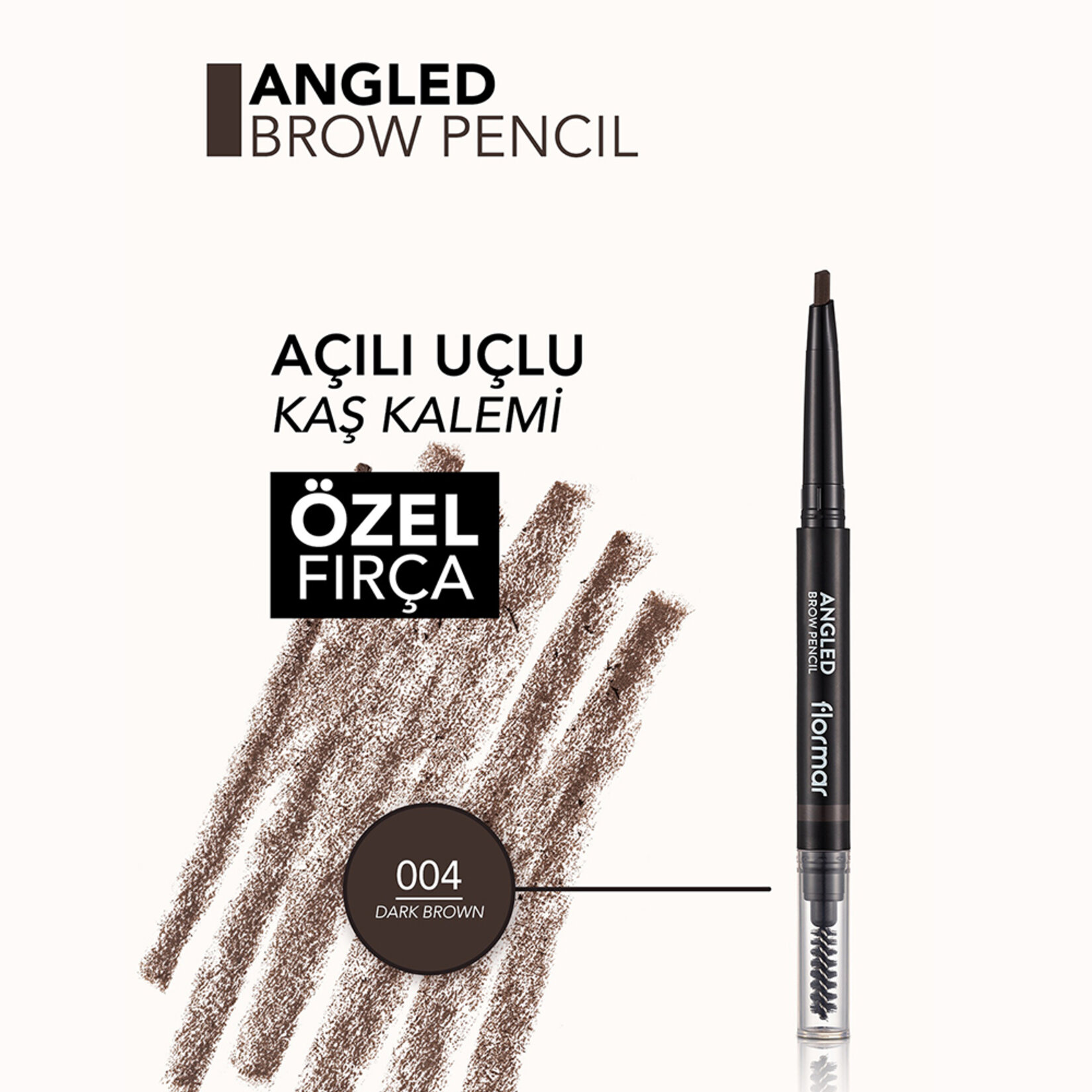 Flormar Angled Kesik Uçlu Kendinden Fırçalı Asansörlü Kaş Kalemi - 004 Dark Brown - Görsel 5