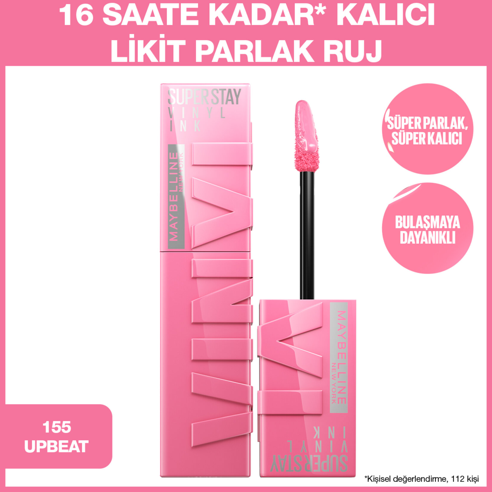 Maybelline New York Super Stay Vinyl Ink Uzun Süre Kalıcı Likit Parlak Ruj 155 Upbeat - Görsel 2