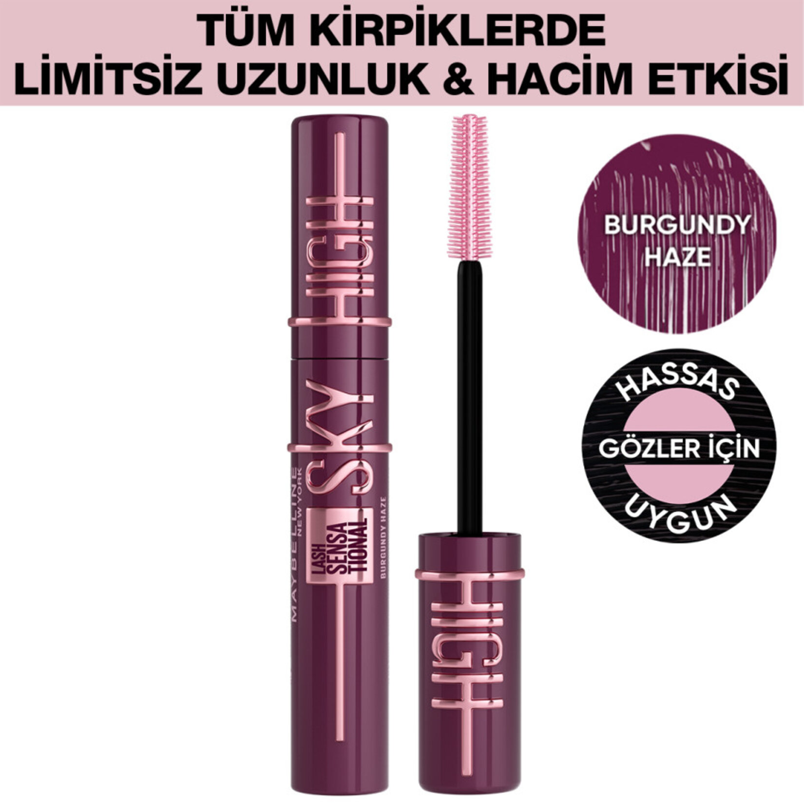 Maybelline New York Lash Sensational Sky High Burgundy Haze Maskara - Görsel 2