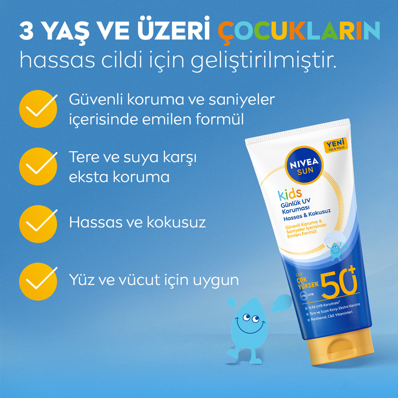 NIVEA SUN SPF50+ Çocuklara Özel Yüz ve Vücut Güneş Koruyucu Krem 100 Ml - Görsel 3