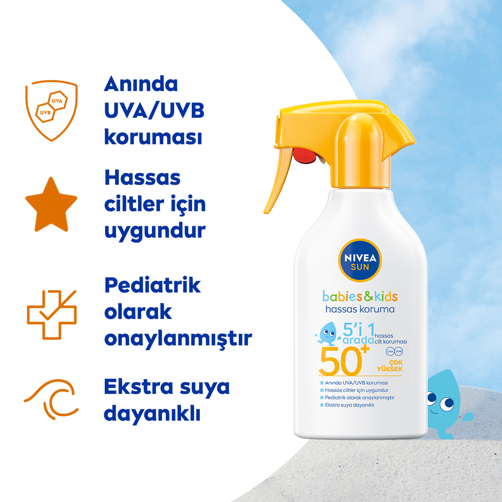 NIVEA SUN SPF50 Bebek ve Çocuklara Özel Hassas Güneş Koruyucu Sprey 250 Ml - Görsel 3