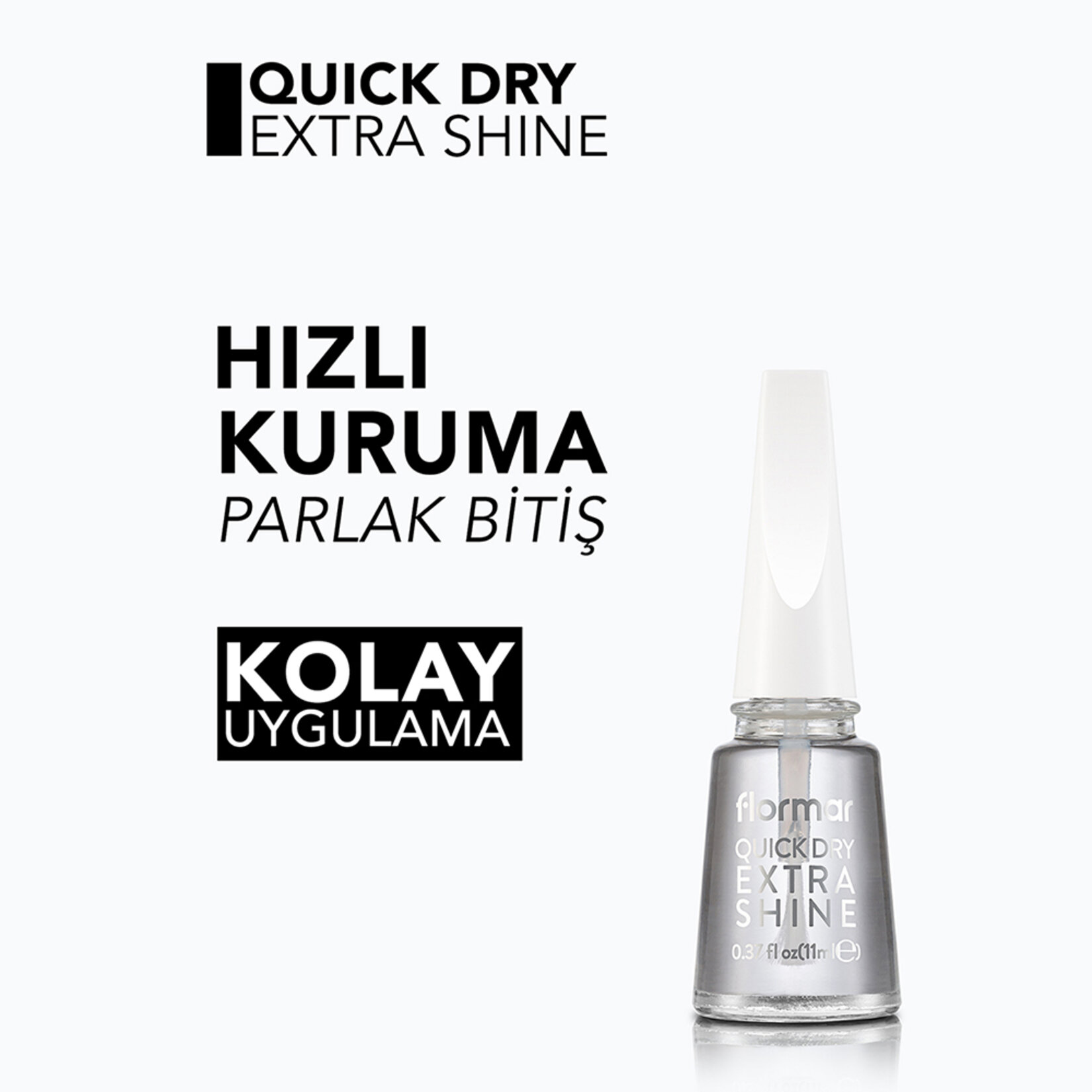Flormar Quick Dry Extra Shine Hızlı Kurutan Yoğun Parlak Son Kat Tırnak Cilası - 000 (Transparan) - Görsel 4