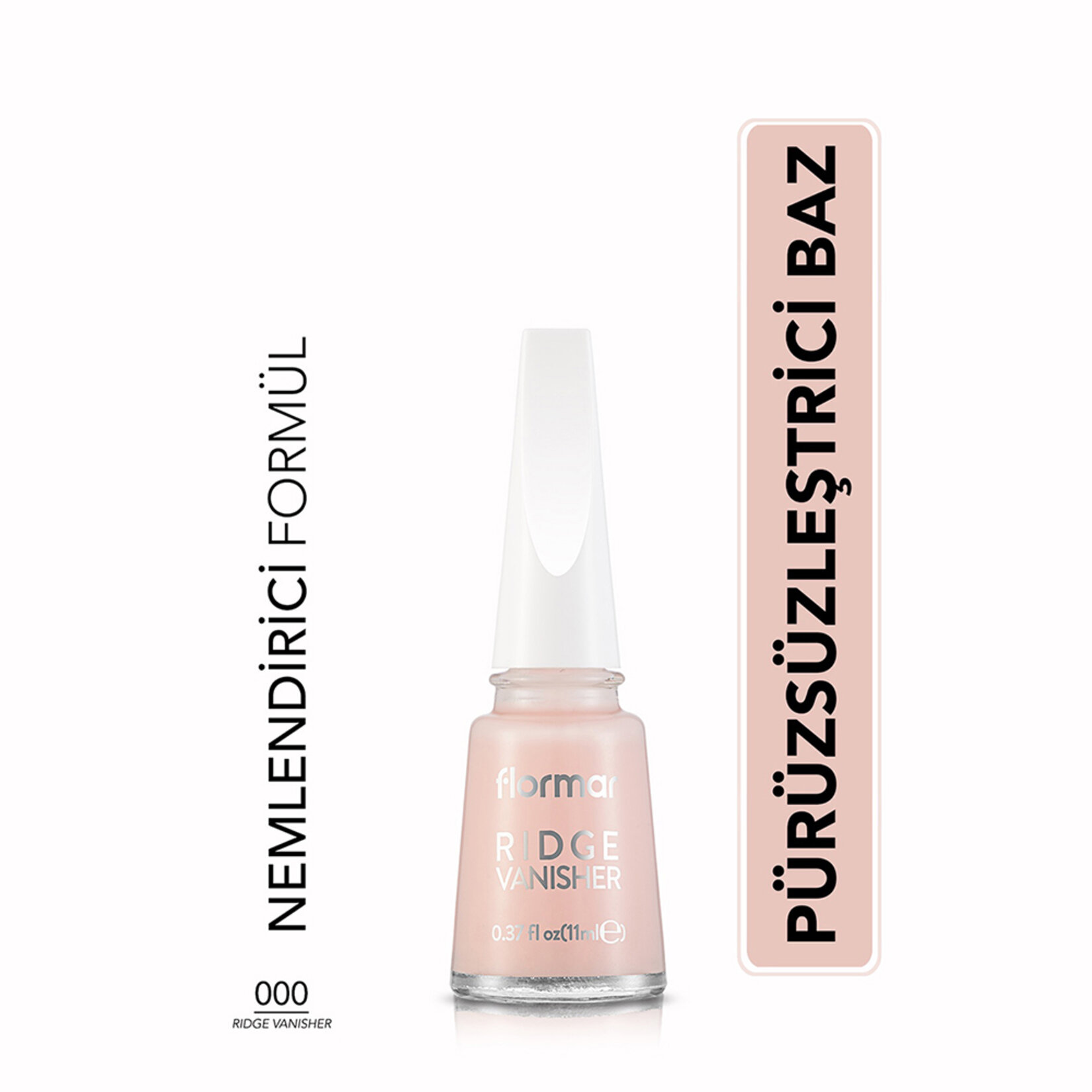 Flormar Ridge Vanisher Nem Koruyucu ve Pürüzsüzleştirici Tırnak Cilası - 000 Pink - Görsel 2