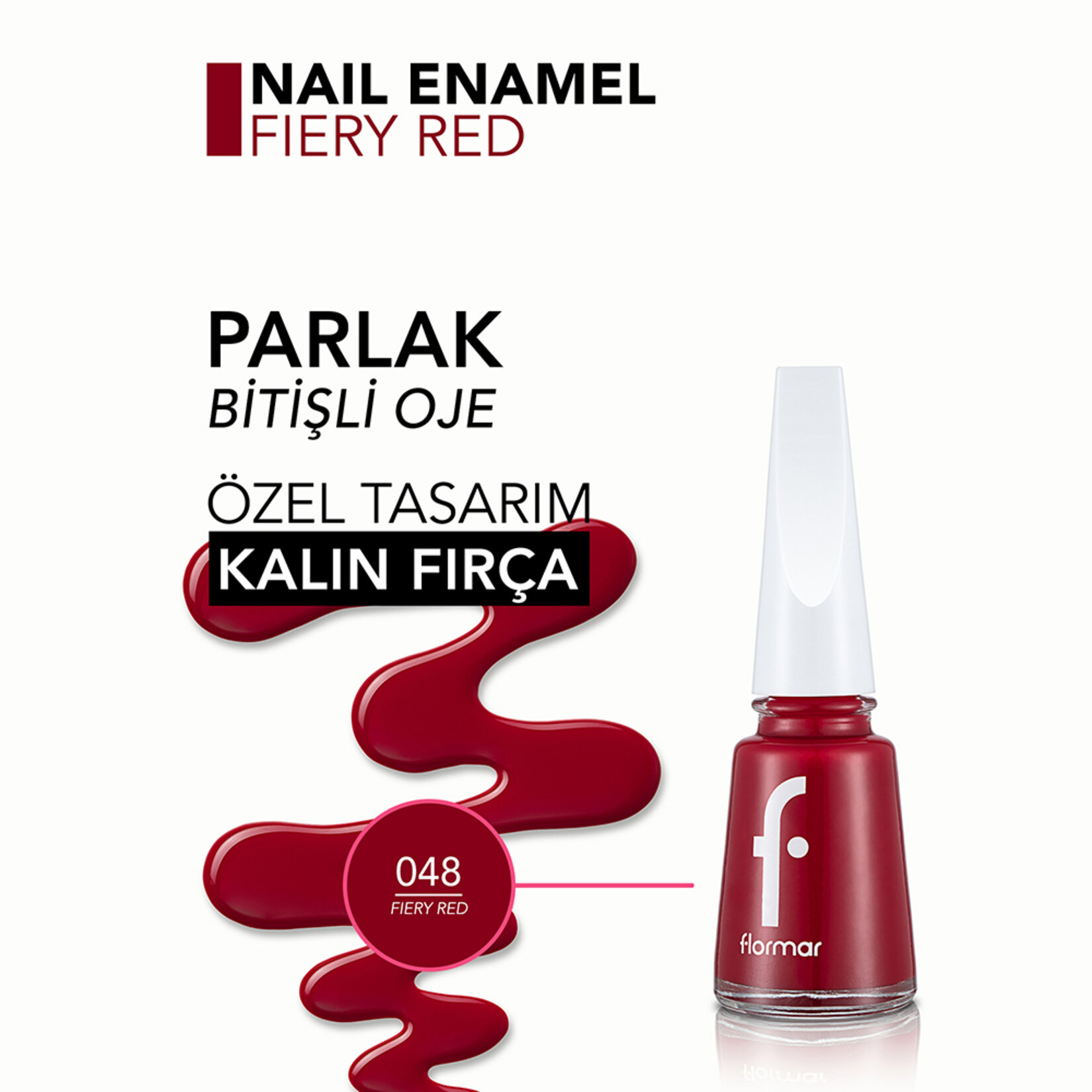 Flormar Nail Enamel Uzun Süre Kalıcı Besleyici Oje - 048 Fiery Red - Görsel 5