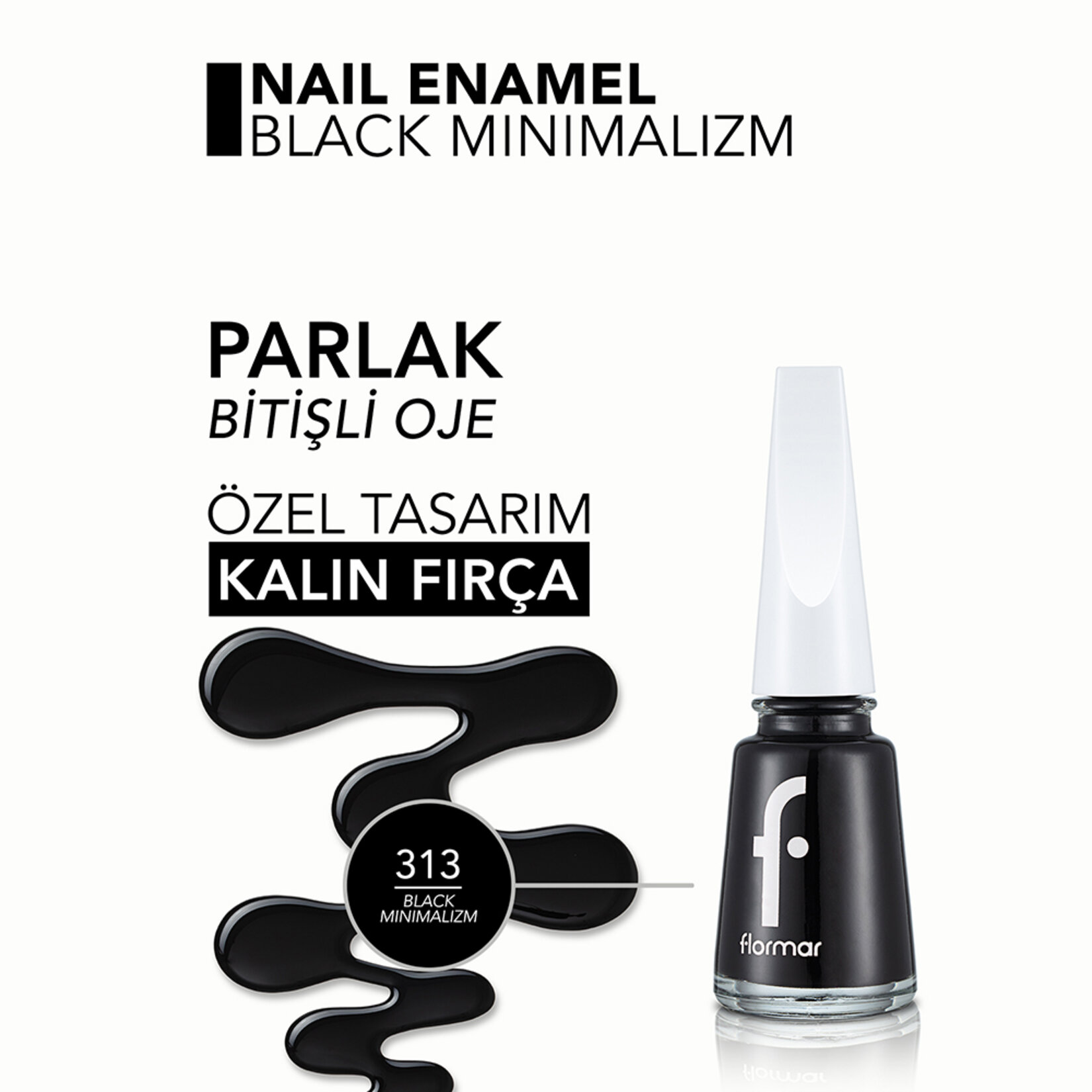 Flormar Nail Enamel Uzun Süre Kalıcı Besleyici Oje - 313 Black Minimalism - Görsel 5