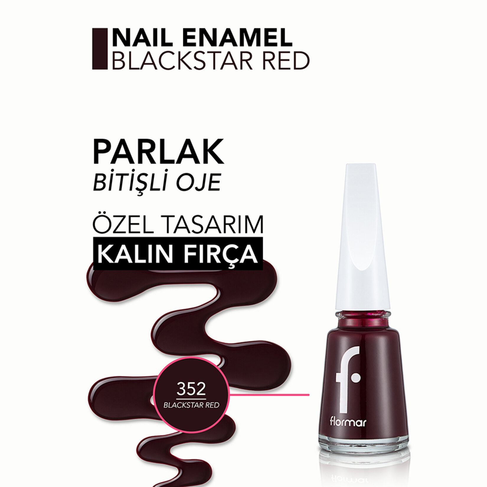 Flormar Nail Enamel Uzun Süre Kalıcı Besleyici Oje - 352 Blackstar Red - Görsel 5