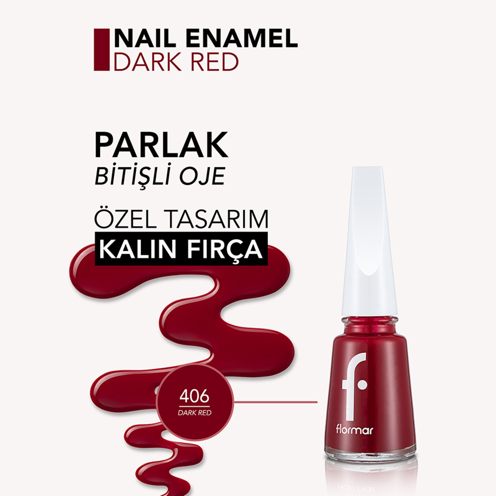 Flormar Nail Enamel Uzun Süre Kalıcı Besleyici Oje - 406 Dark Red - Görsel 5