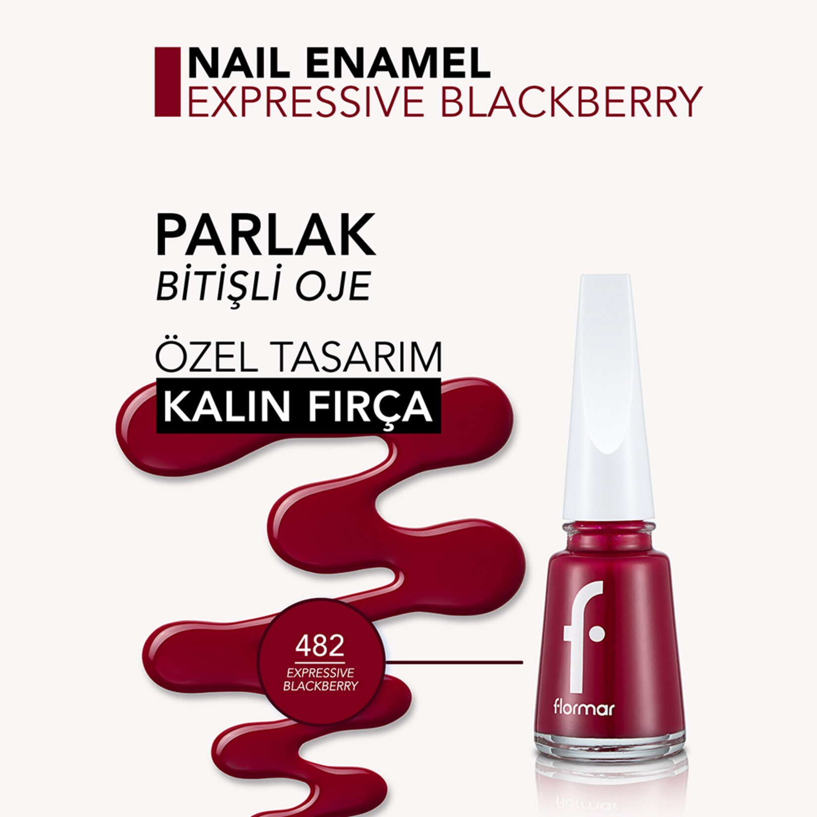 Flormar Nail Enamel Uzun Süre Kalıcı Besleyici Oje - 482 Expressive Blackberry - Görsel 5