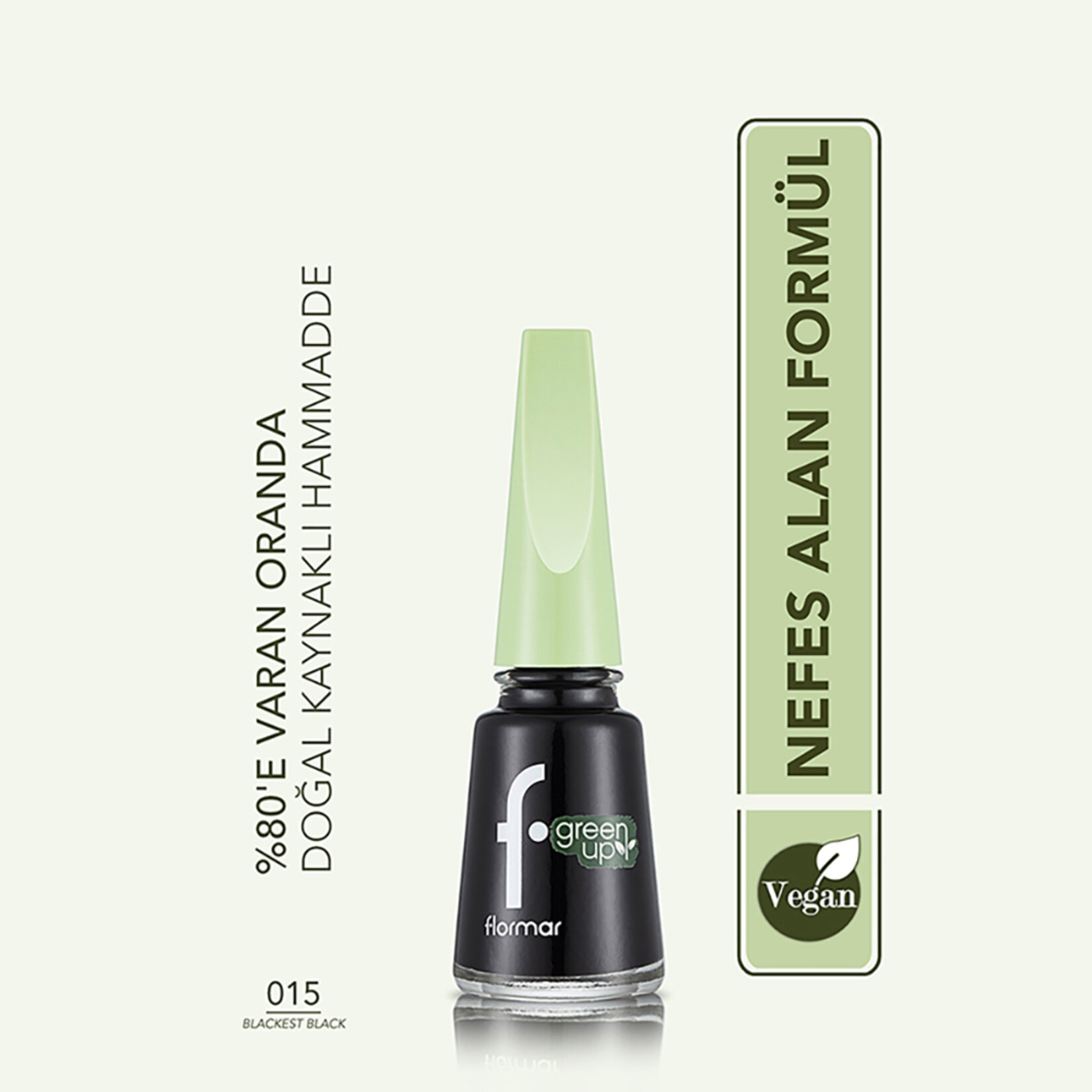 Flormar Green Up Vegan Formüllü Nefes Alabilen Oje - 015 Blackest Black - Görsel 3