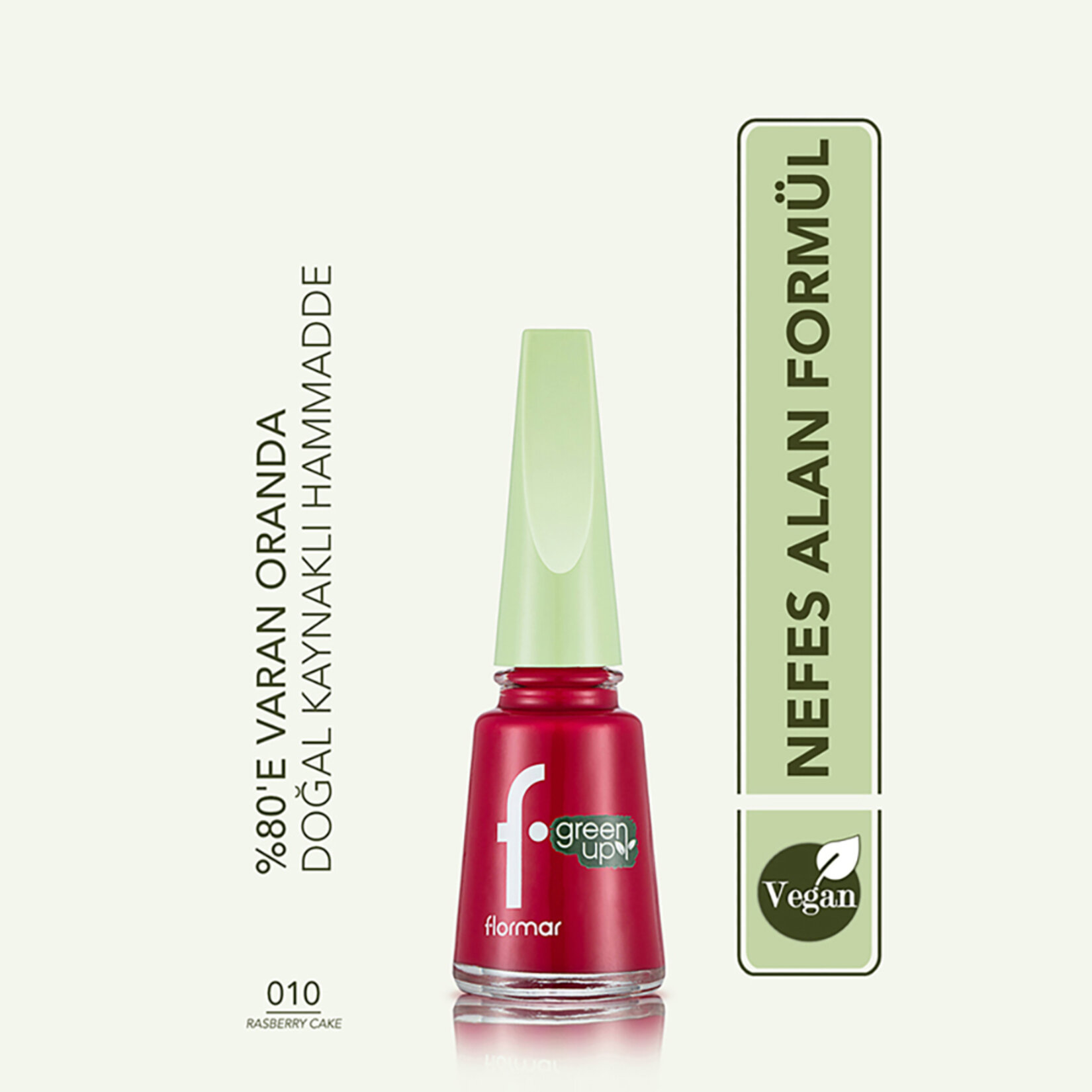Flormar Green Up Vegan Formüllü Nefes Alabilen Oje - 010 Rasberry Cake - Görsel 3