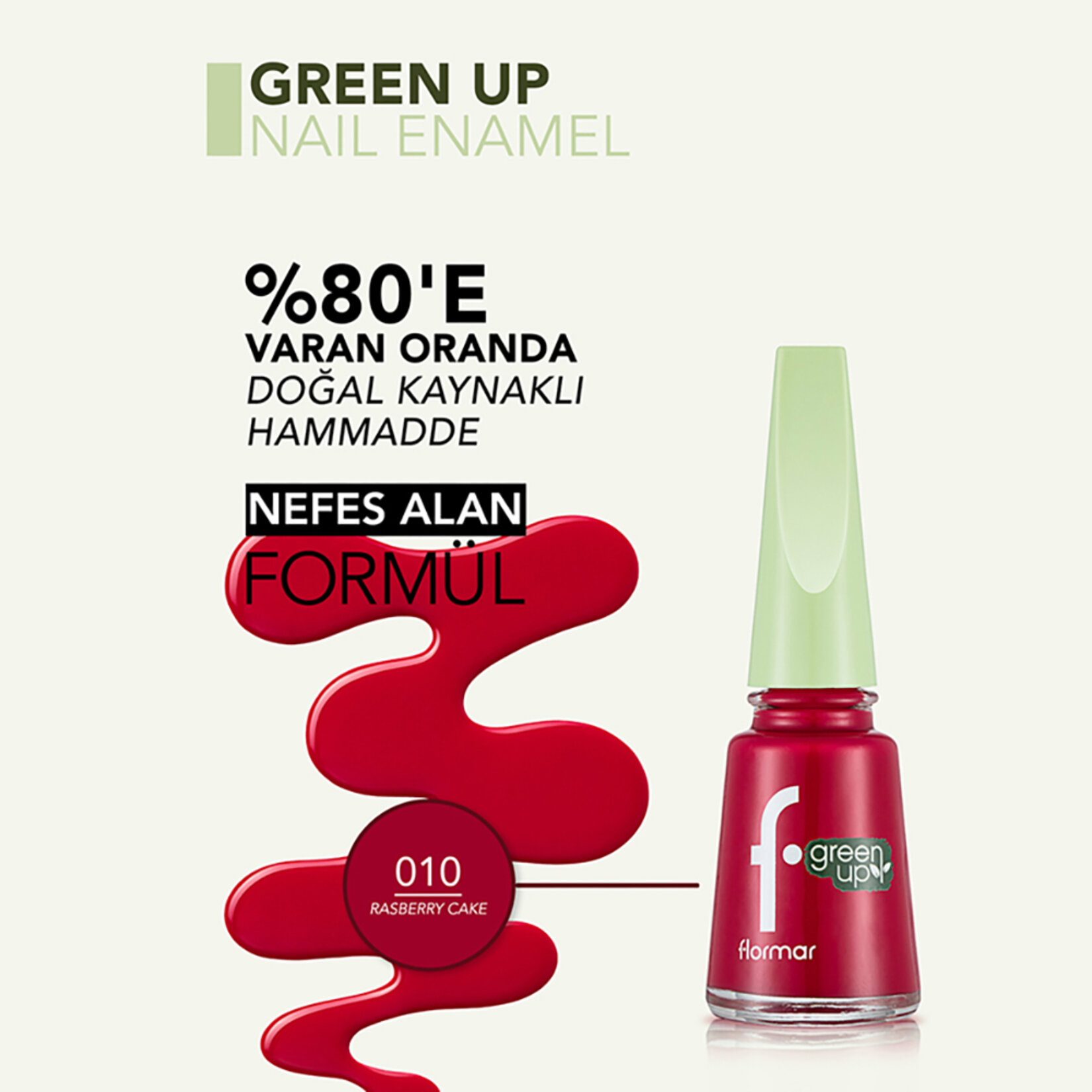 Flormar Green Up Vegan Formüllü Nefes Alabilen Oje - 010 Rasberry Cake - Görsel 4