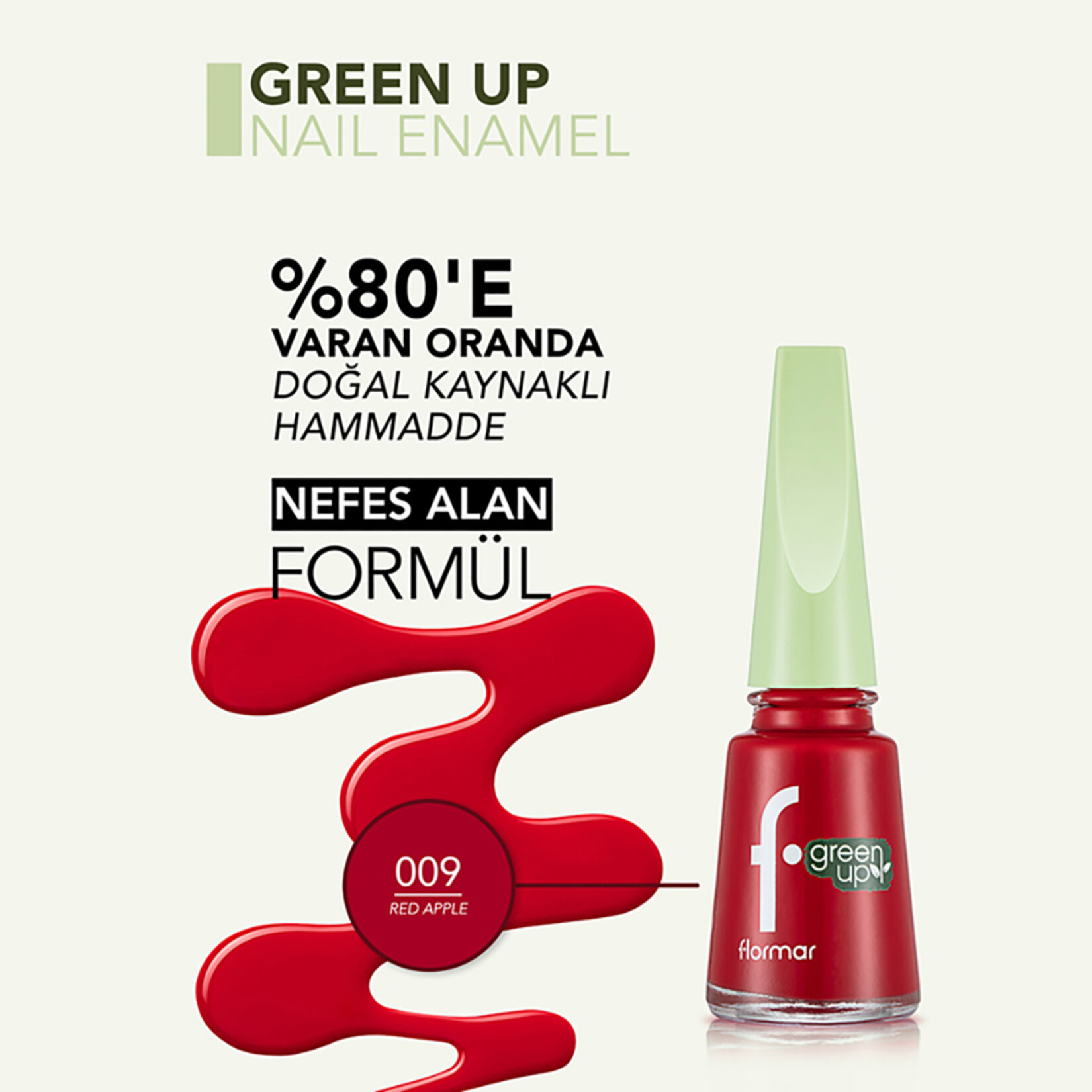 Flormar Green Up Vegan Formüllü Nefes Alabilen Oje - 009 Red Apple - Görsel 4