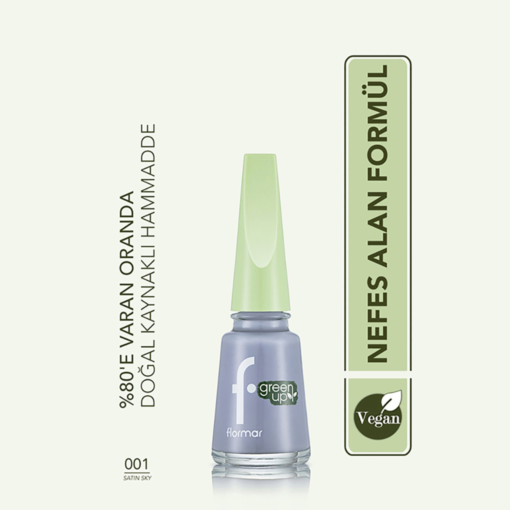 Flormar Green Up Vegan Formüllü Nefes Alabilen Oje - 001 Satin Sky - Görsel 3