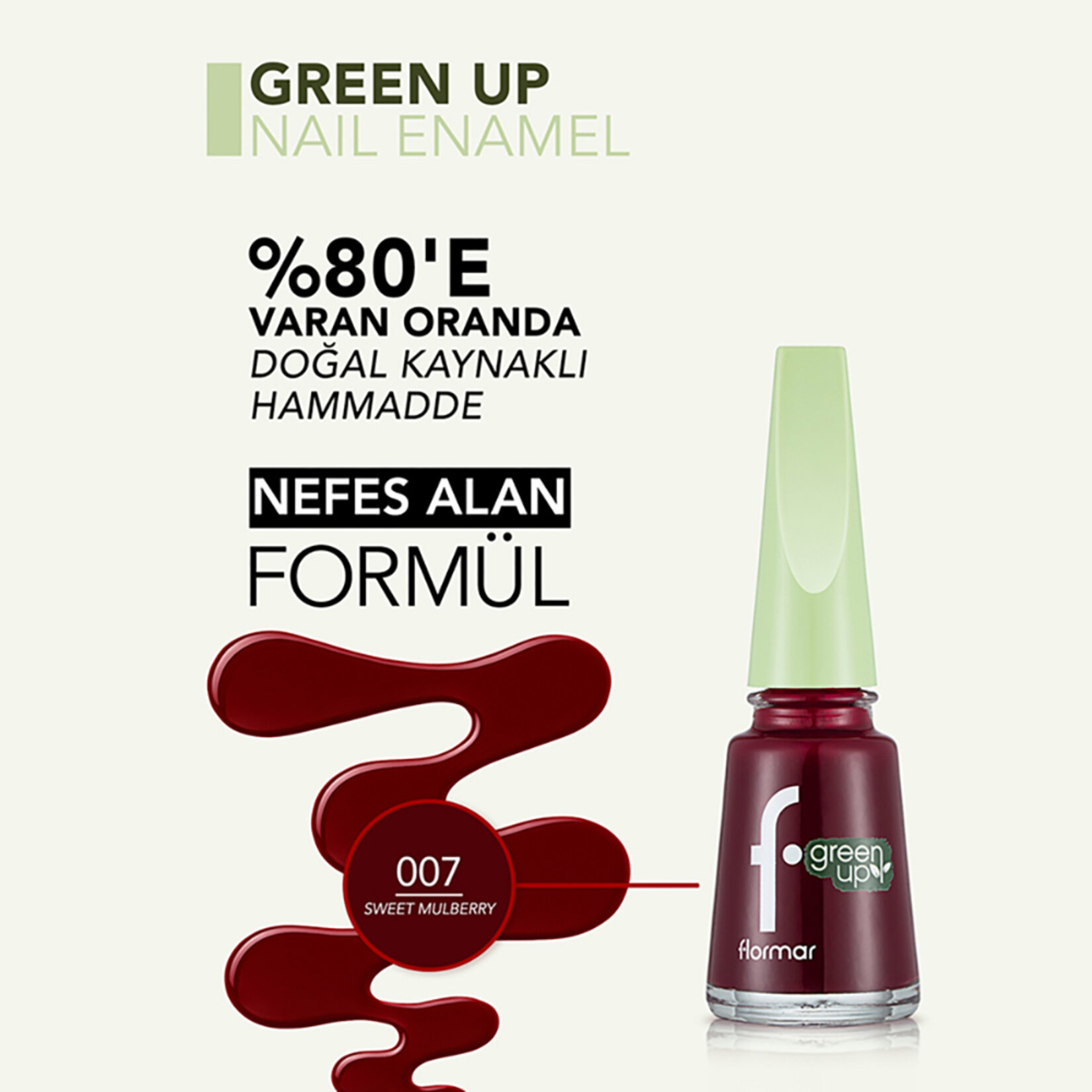 Flormar Green Up Vegan Formüllü Nefes Alabilen Oje - 007 Sweet Mulberry - Görsel 4