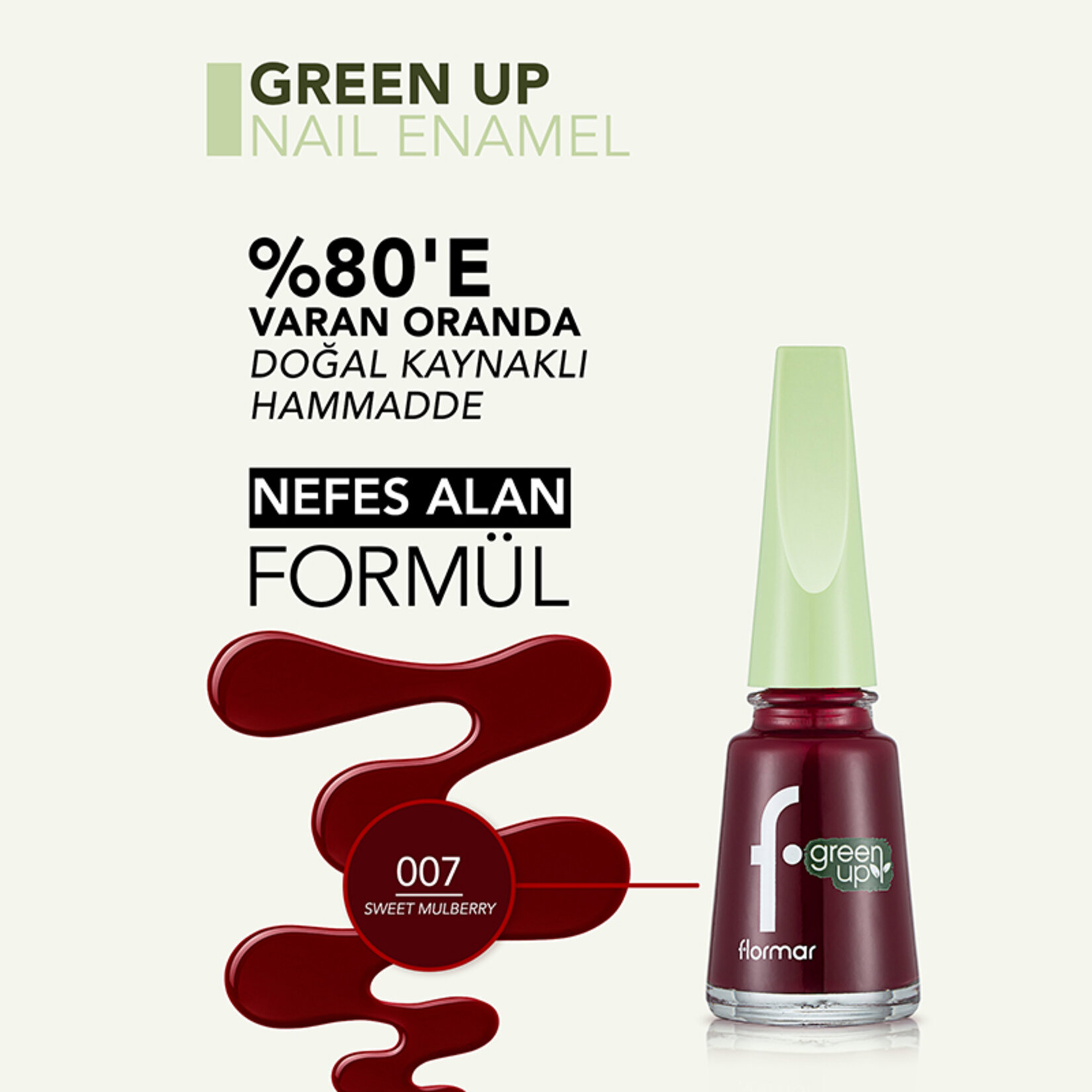 Flormar Green Up Vegan Formüllü Nefes Alabilen Oje - 007 Sweet Mulberry - Görsel 5