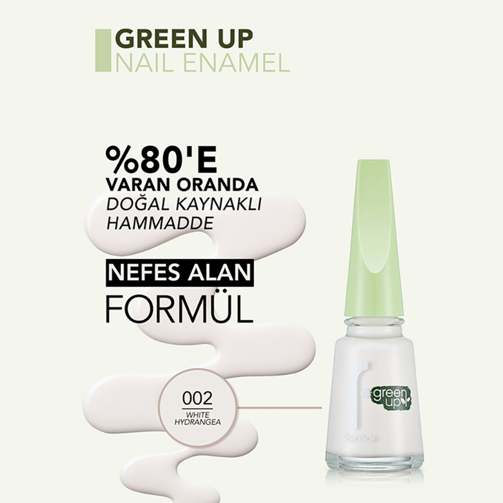 Flormar Green Up Vegan Formüllü Nefes Alabilen Oje - 002 White Hydrangea - Görsel 4