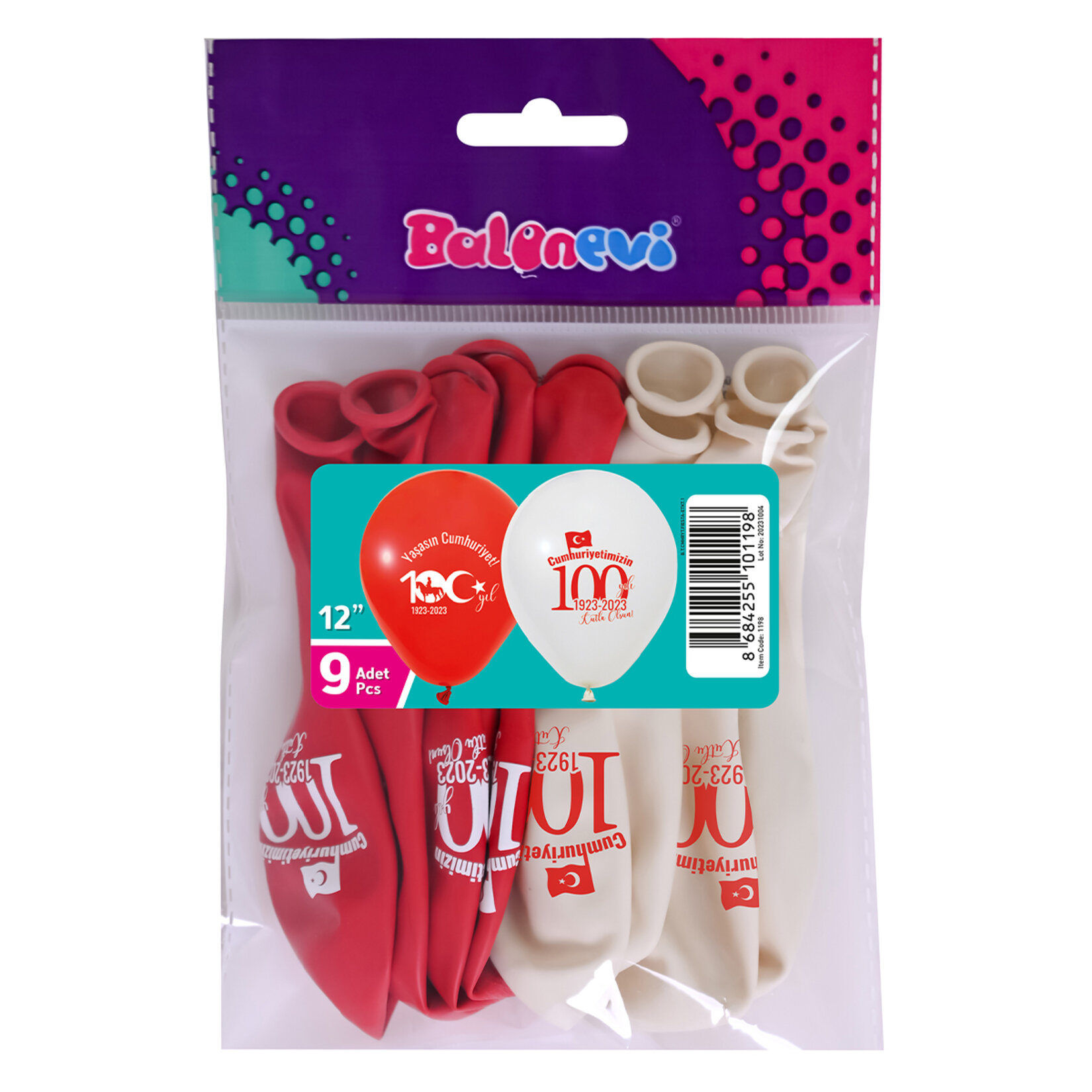 Balon Evi Cumhuriyet 100.Yıl Baskılı 12" Balon 9'lu