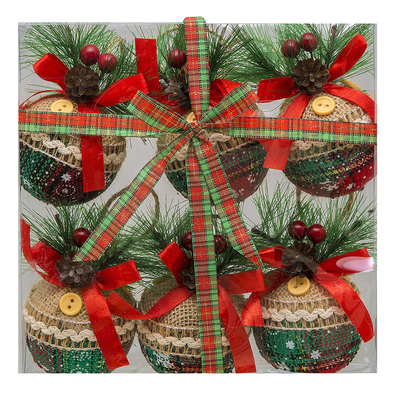 Snow Angels Ekose Desenli Yılbaşı Topu 6'Lı 6 Cm