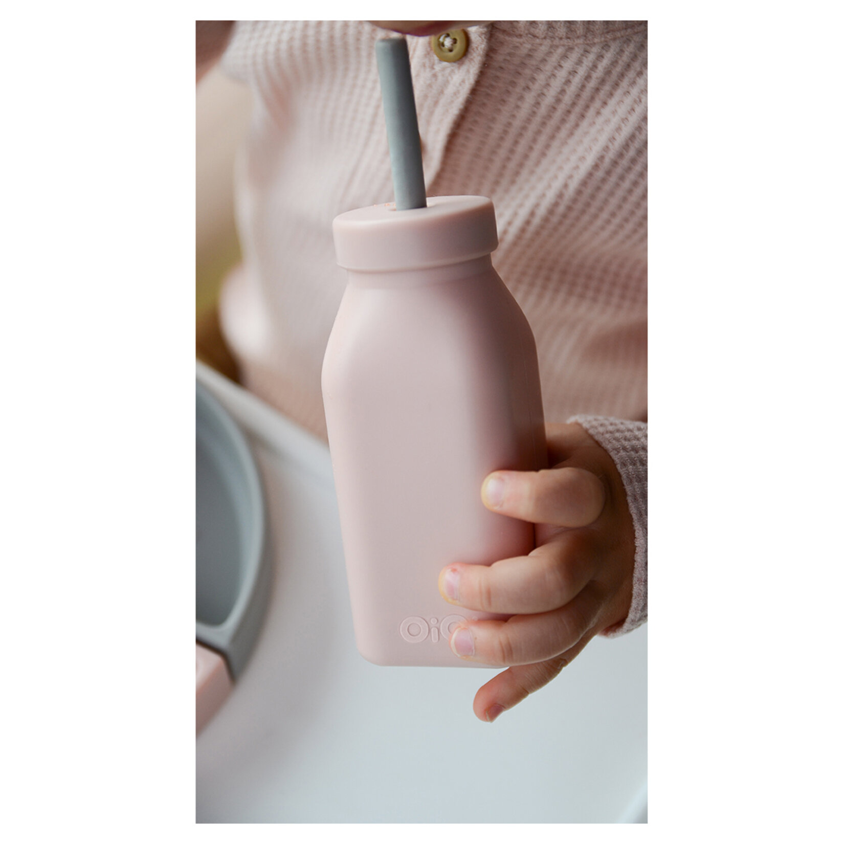 Oioi Şişe + Pipet Pinky Pink / Powder Grey - Görsel 2