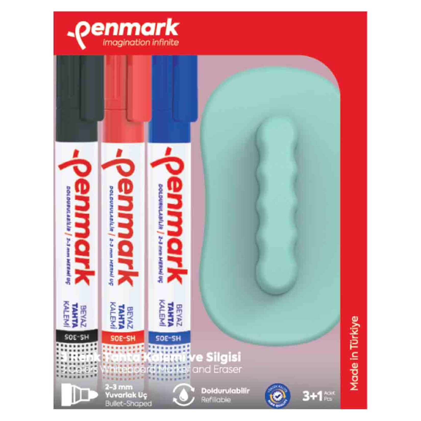 Penmark Beyaz Tahta Kalemi 3'lü Set + Silgi
