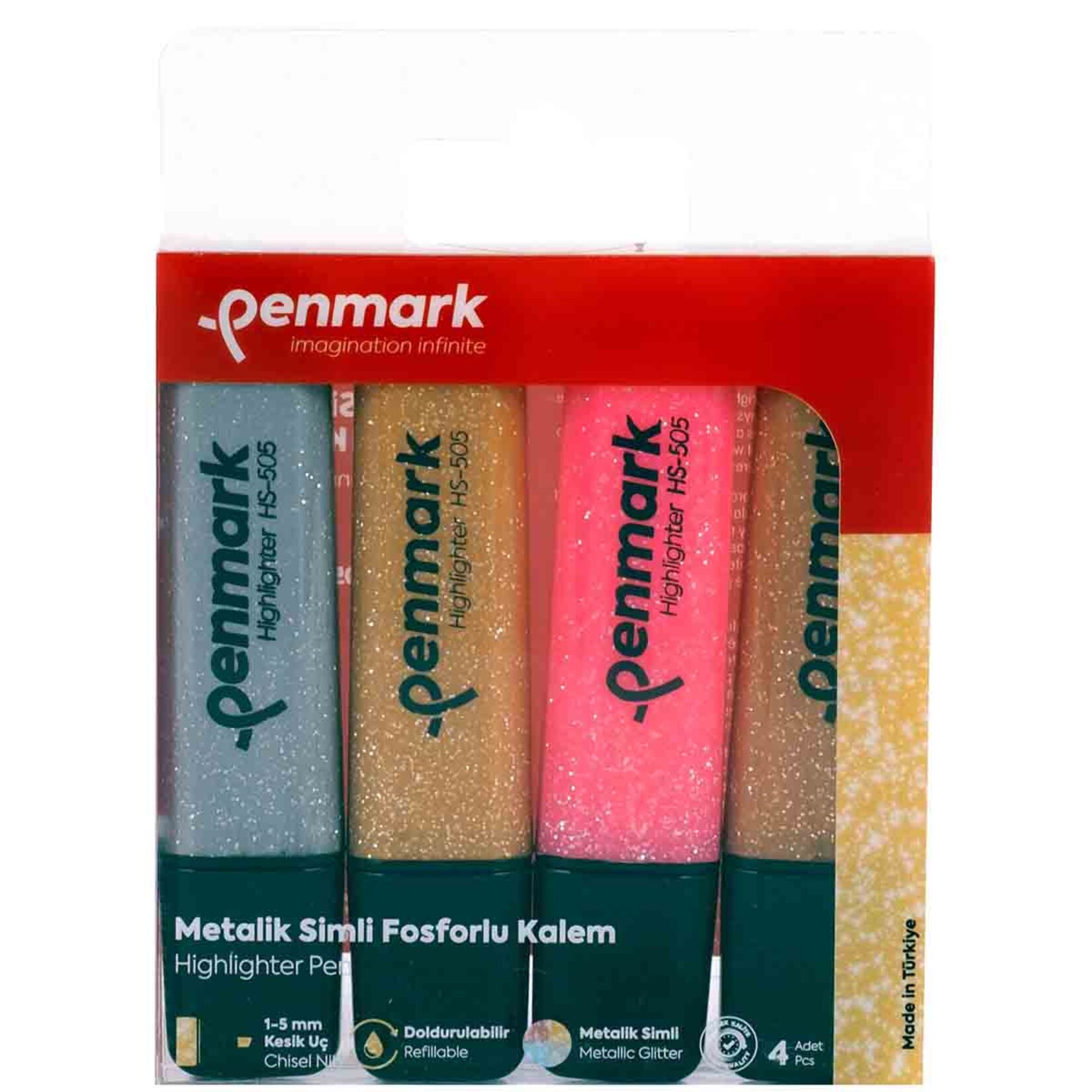 Penmark Metalik Simli Fosforlu Kalem 4'lü