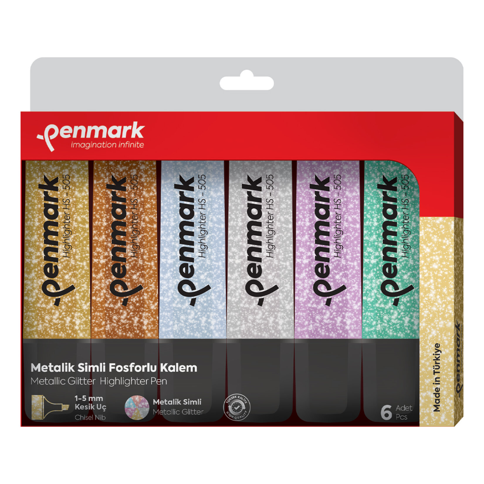 Penmark Fosforlu Kalem 6'lı Karışık Renk Simli